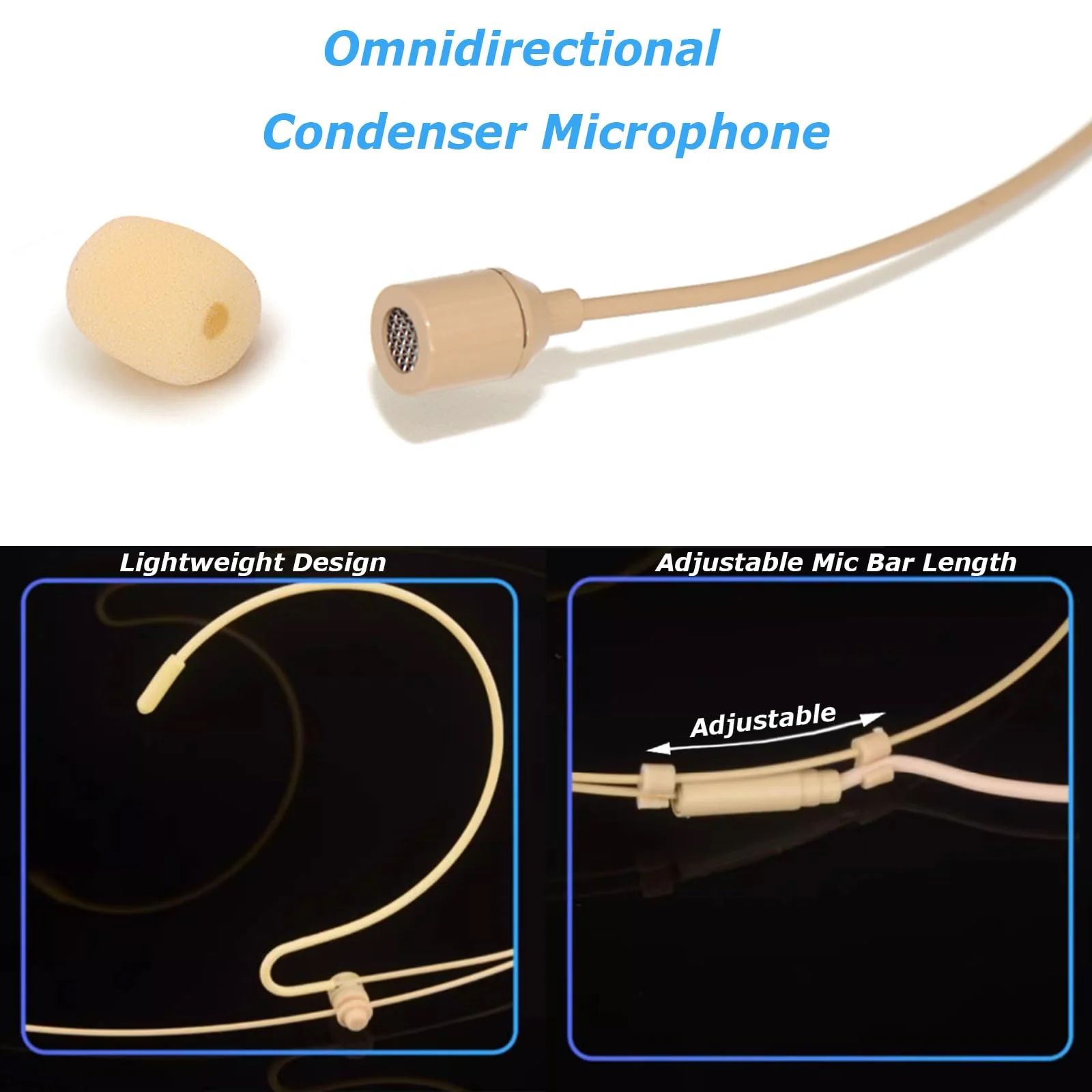 Headset Microphone Headworn Double Over Ear Earset Hanging Condenser Omnidirectional Mic Compatible with Shure Wireless Bodypack Transmitter System with Mini XLR 4 Pin TA4F Plug Mini XLR TA4F Plug Compatible with Shure Only - Image 6