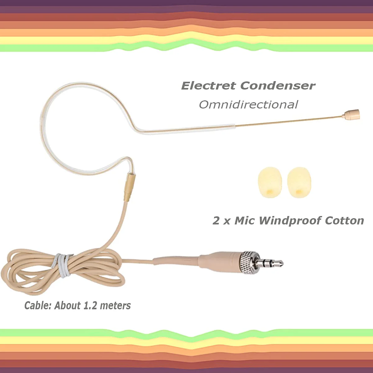 Headset Microphone Single Ear Earset Headworn Over Ear Hanging Condenser Omnidirectional Mic Compatible with Sennheiser Wireless System Bodypack Transmitter 1.2m Cable 3.5mm Female Screw Plug - Image 5
