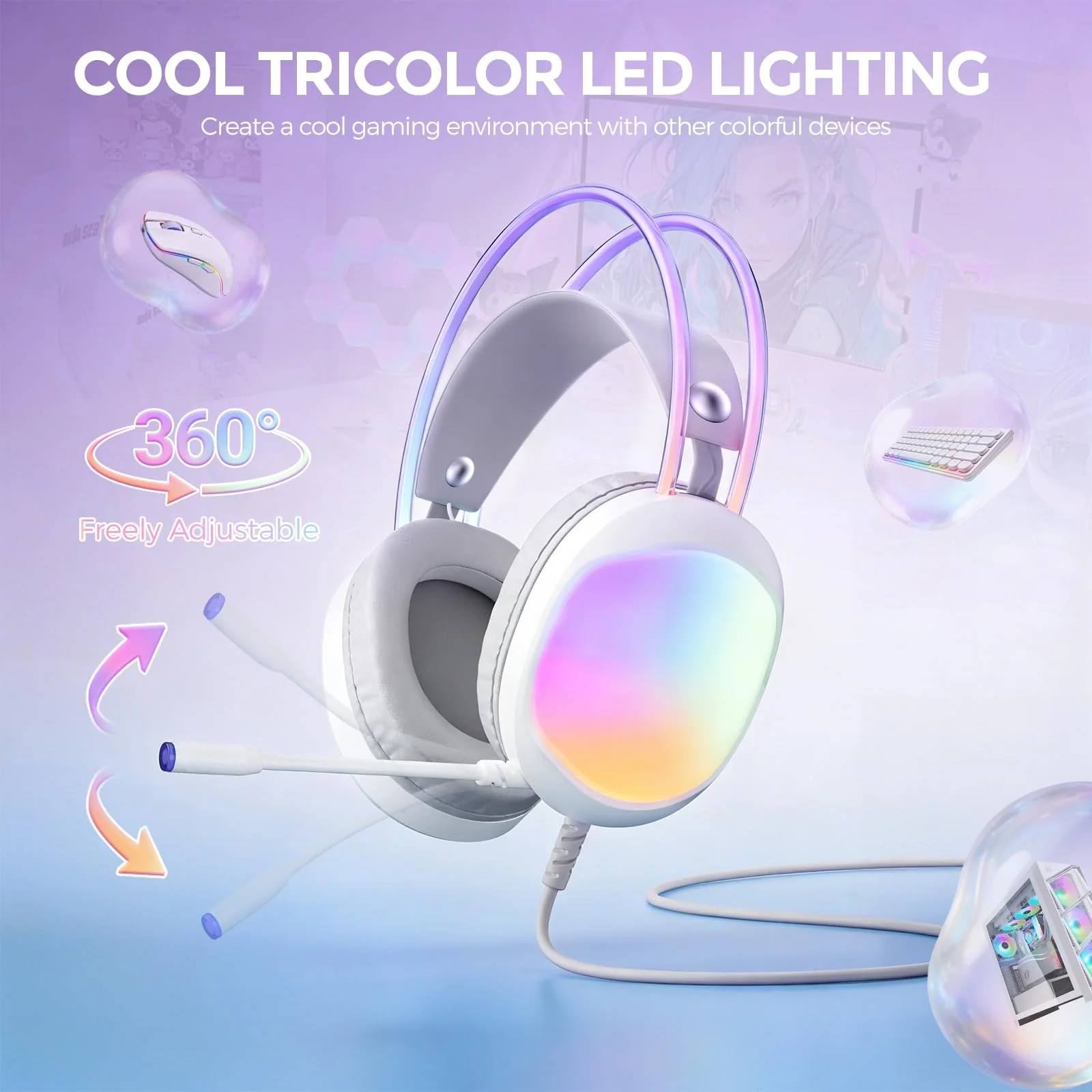 Headset with Mic, RGB Wired Gaming Headset with Surround Sound, Noise Canceling Gaming Headphones for PC, PS5/PS4, Laptop, Mac, Nintendo- HG8959 - Image 3
