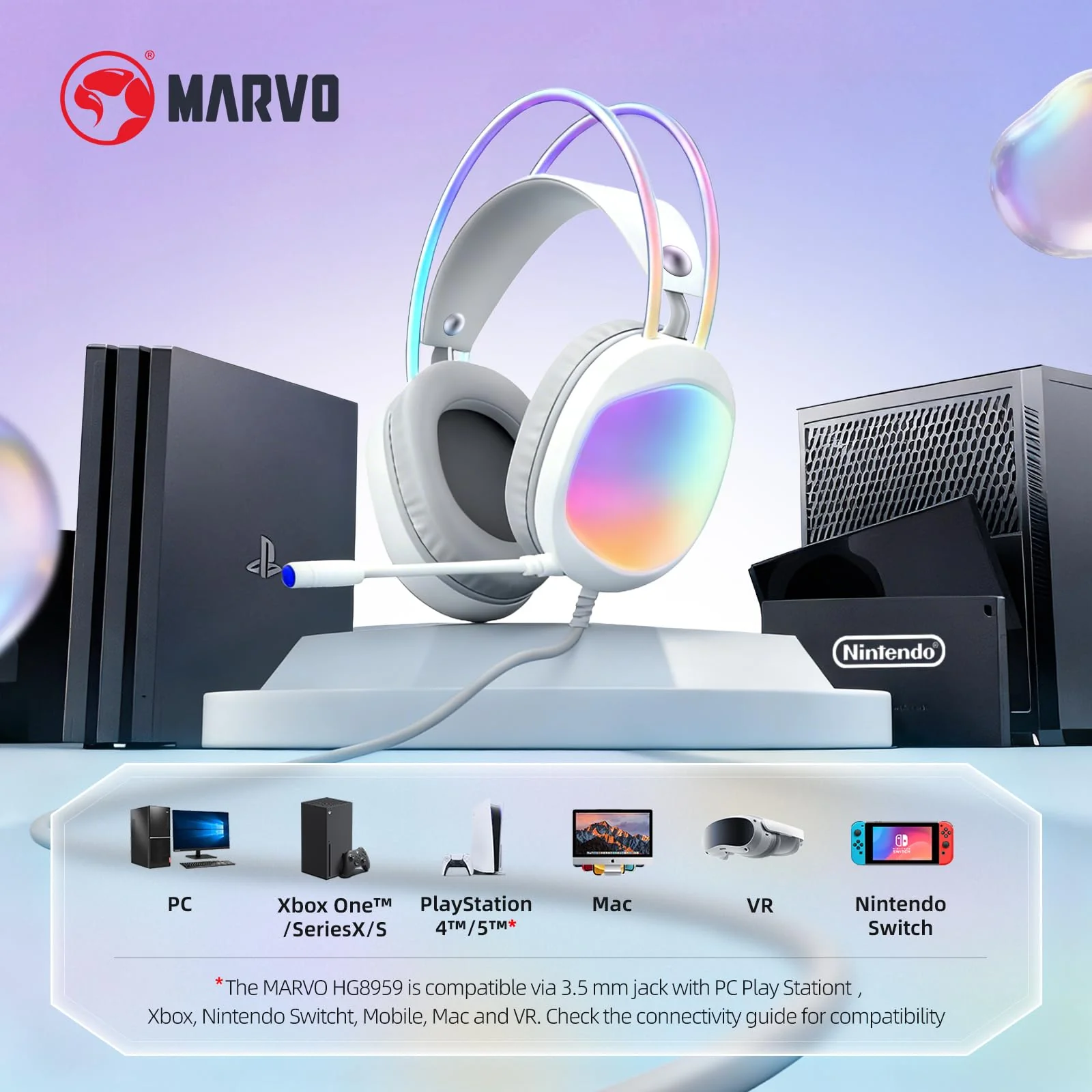 Headset with Mic, RGB Wired Gaming Headset with Surround Sound, Noise Canceling Gaming Headphones for PC, PS5/PS4, Laptop, Mac, Nintendo- HG8959 - Image 4