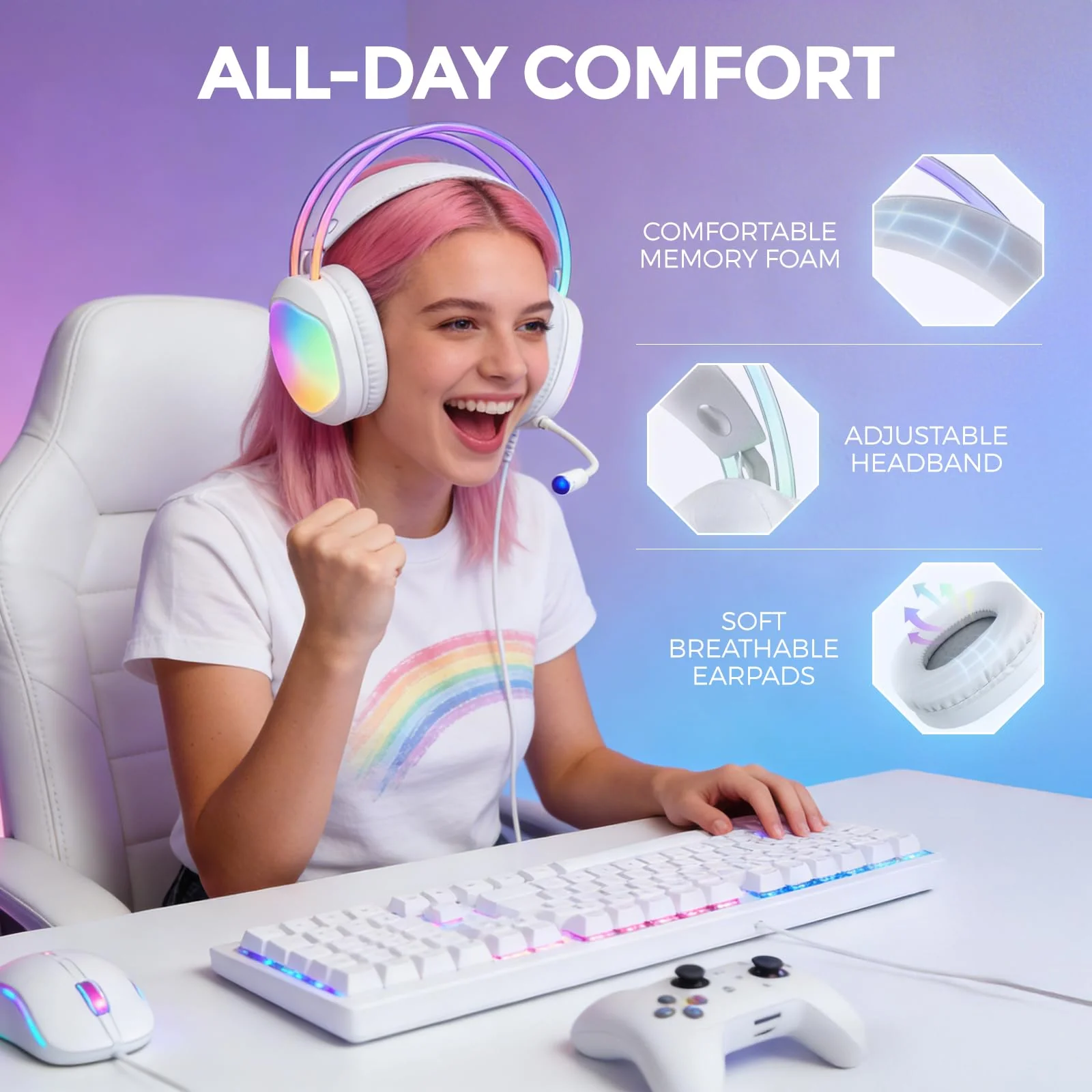 Headset with Mic, RGB Wired Gaming Headset with Surround Sound, Noise Canceling Gaming Headphones for PC, PS5/PS4, Laptop, Mac, Nintendo- HG8959 - Image 6