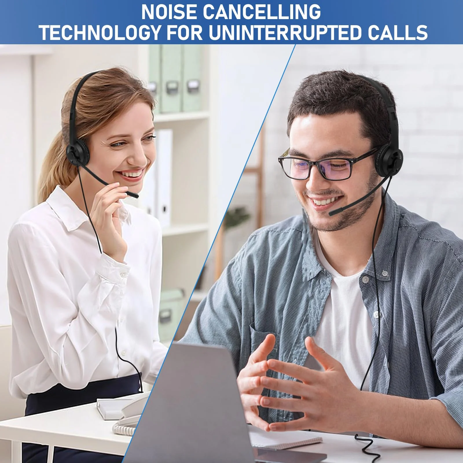 Headsets with Microphone 5 Pack Bulk- Noise Canceling Computer Headphones for School, Office, Meetings, Chat, 3.5mm Wired PC Headphones with Rotating Mic Works for Laptop LS06-5 Pack - Image 4