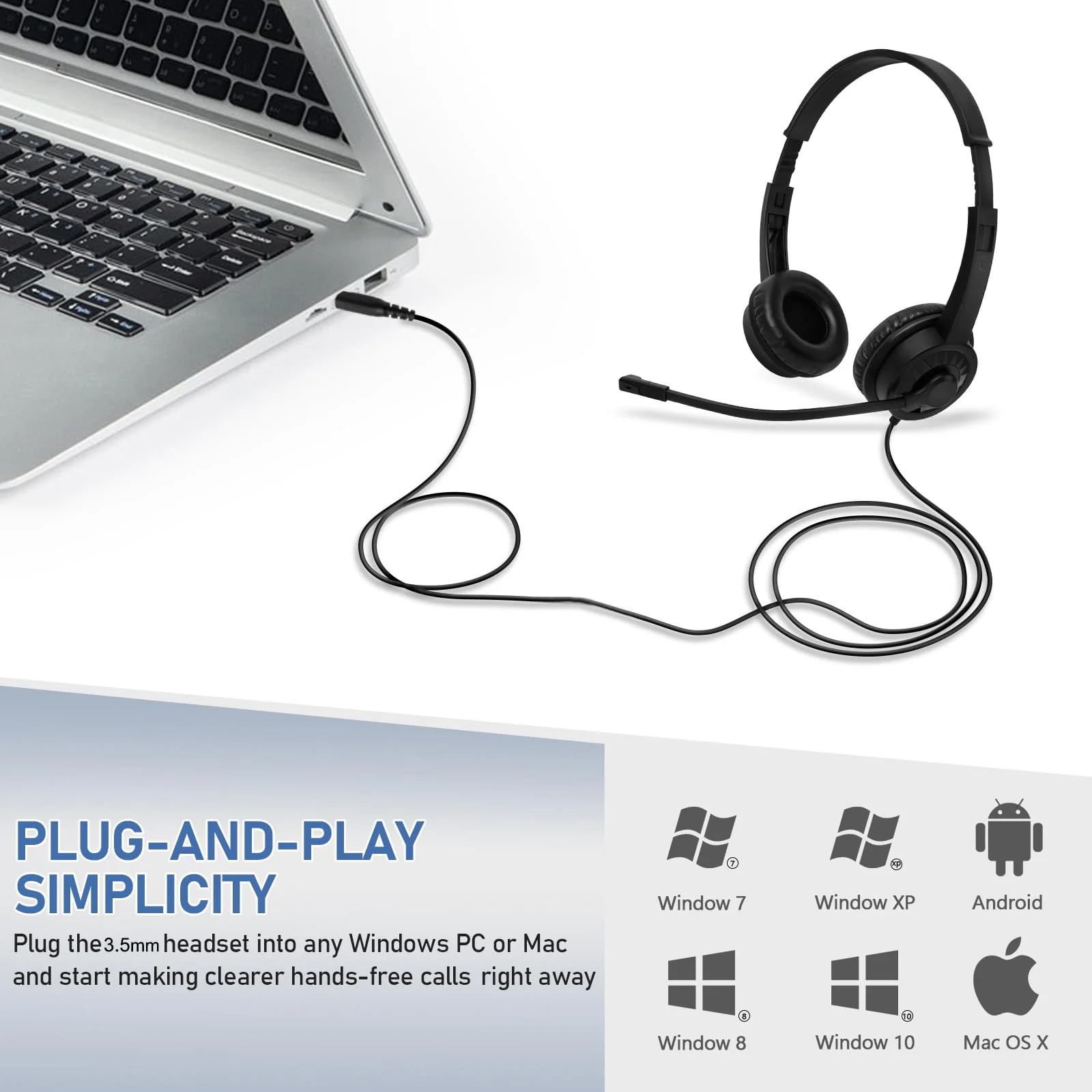 Headsets with Microphone 5 Pack Bulk- Noise Canceling Computer Headphones for School, Office, Meetings, Chat, 3.5mm Wired PC Headphones with Rotating Mic Works for Laptop LS06-5 Pack - Image 5