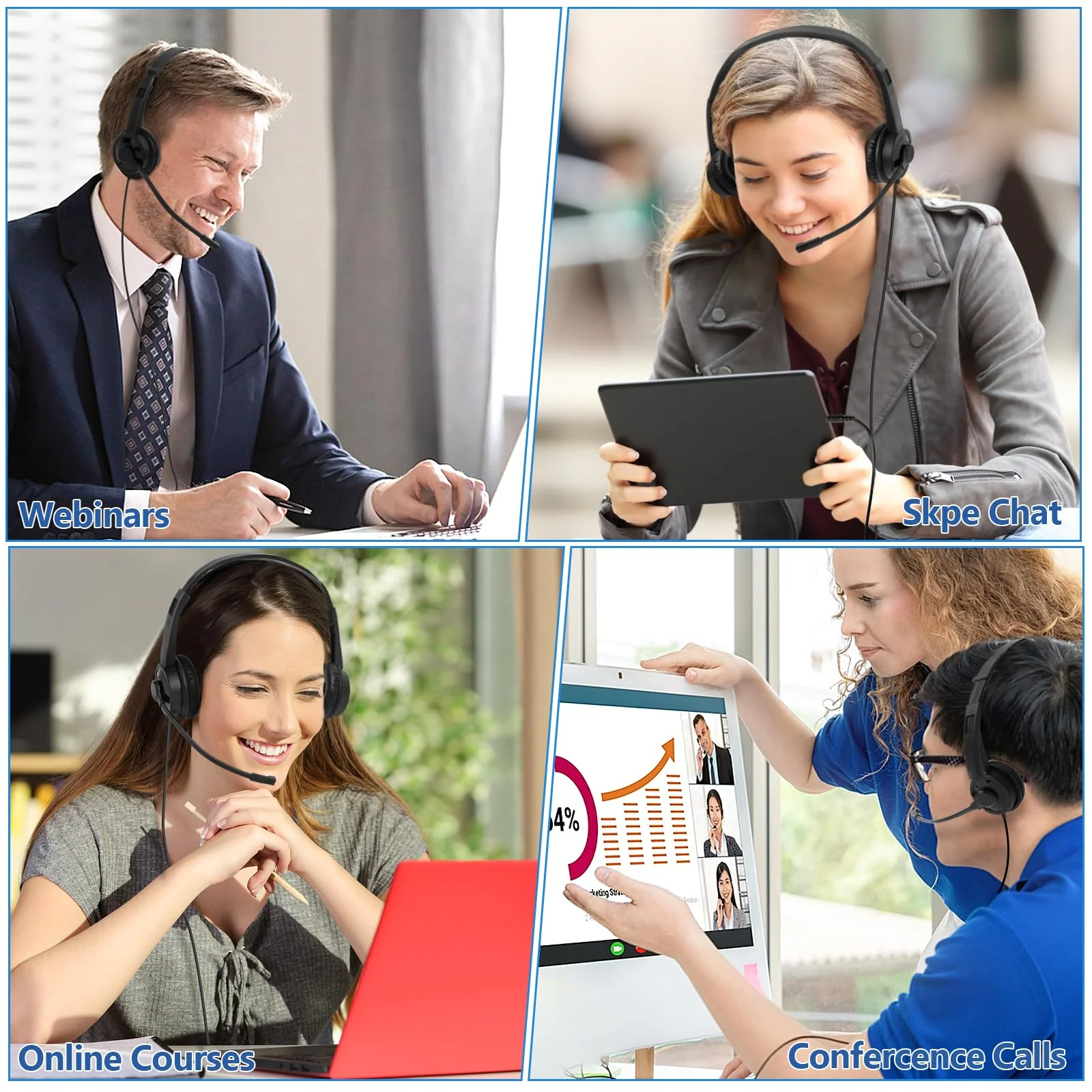 Headsets with Microphone 5 Pack Bulk- Noise Canceling Computer Headphones for School, Office, Meetings, Chat, 3.5mm Wired PC Headphones with Rotating Mic Works for Laptop LS06-5 Pack - Image 6