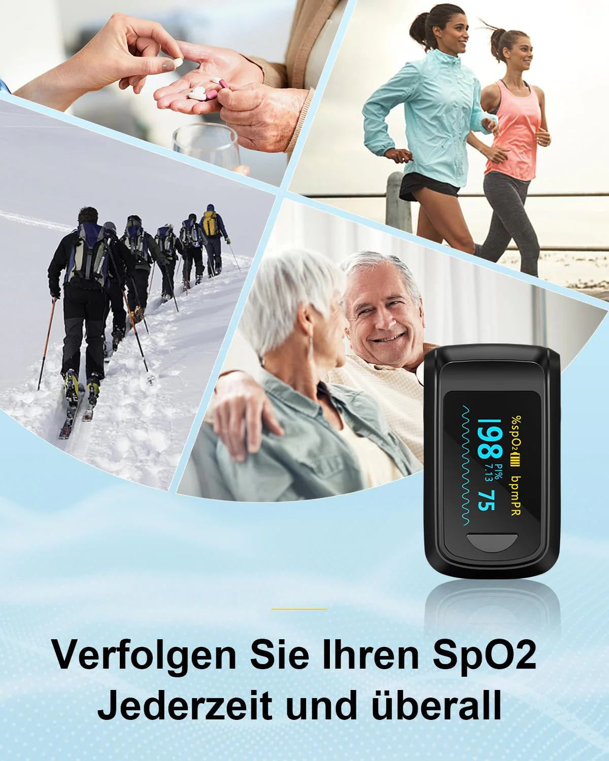 HealthTree Blood Oxygen Monitor Finger for Adults Portable Oxygen Monitor with OLED Screen Includes Lanyard black - Image 8