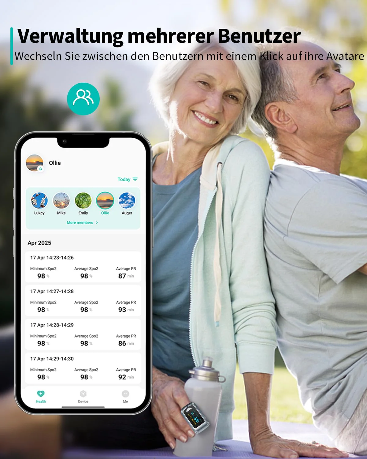 HealthTree Blood Oxygen Saturation Monitor and Heart Rate Monitor for Apple and Android with OLED Screen Included, 2 AAA Batteries and Lanyard Grey - Image 3