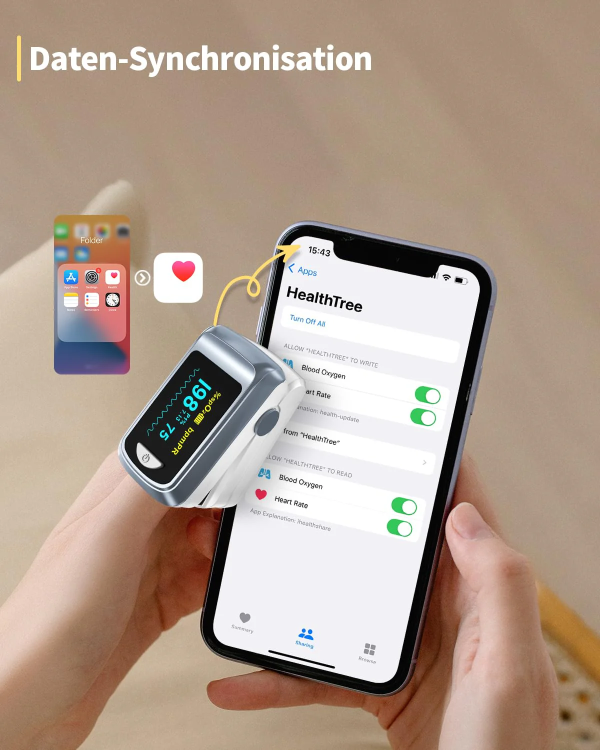 HealthTree Blood Oxygen Saturation Monitor and Heart Rate Monitor for Apple and Android with OLED Screen Included, 2 AAA Batteries and Lanyard Grey - Image 6