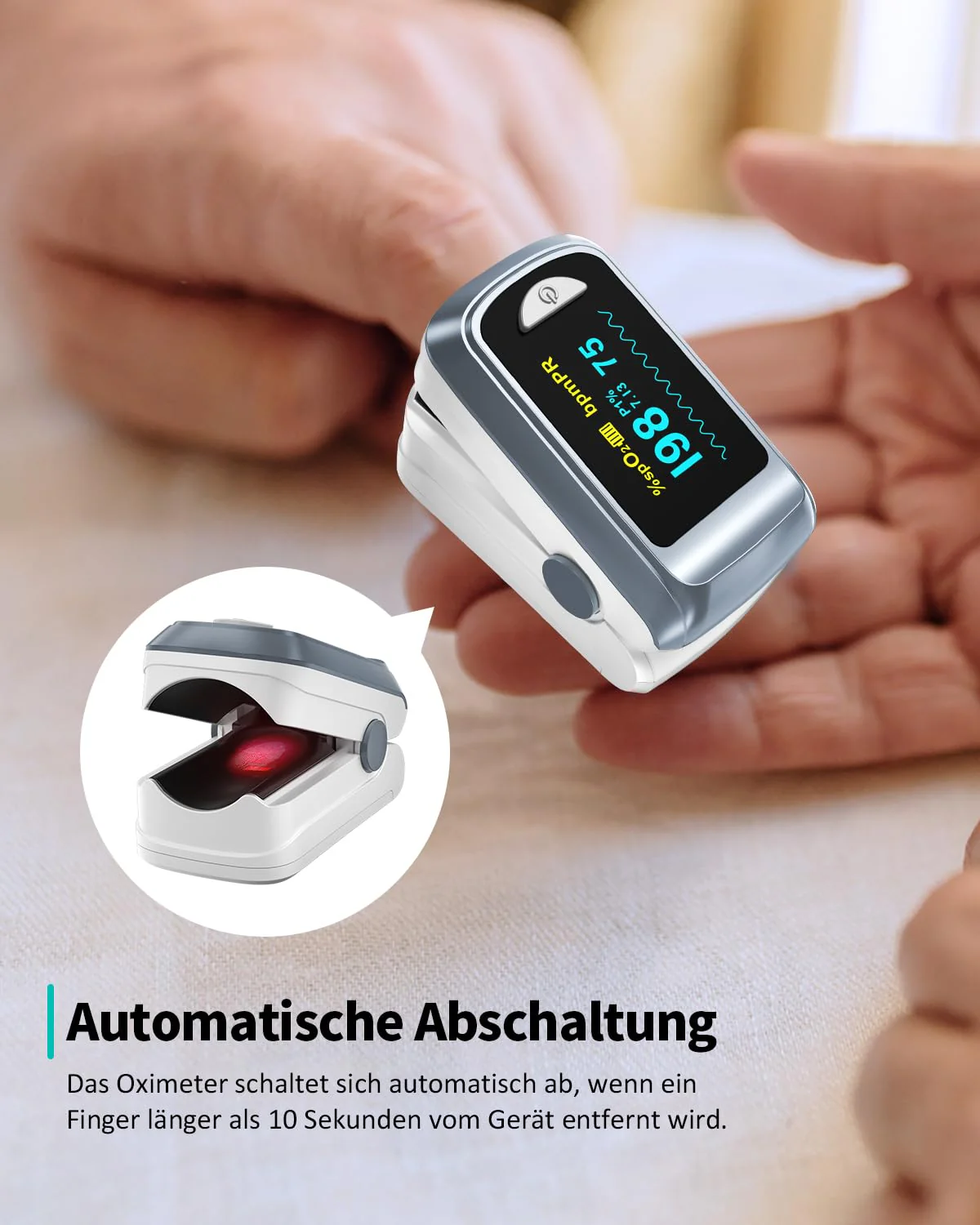 HealthTree Blood Oxygen Saturation Monitor and Heart Rate Monitor for Apple and Android with OLED Screen Included, 2 AAA Batteries and Lanyard Grey - Image 8