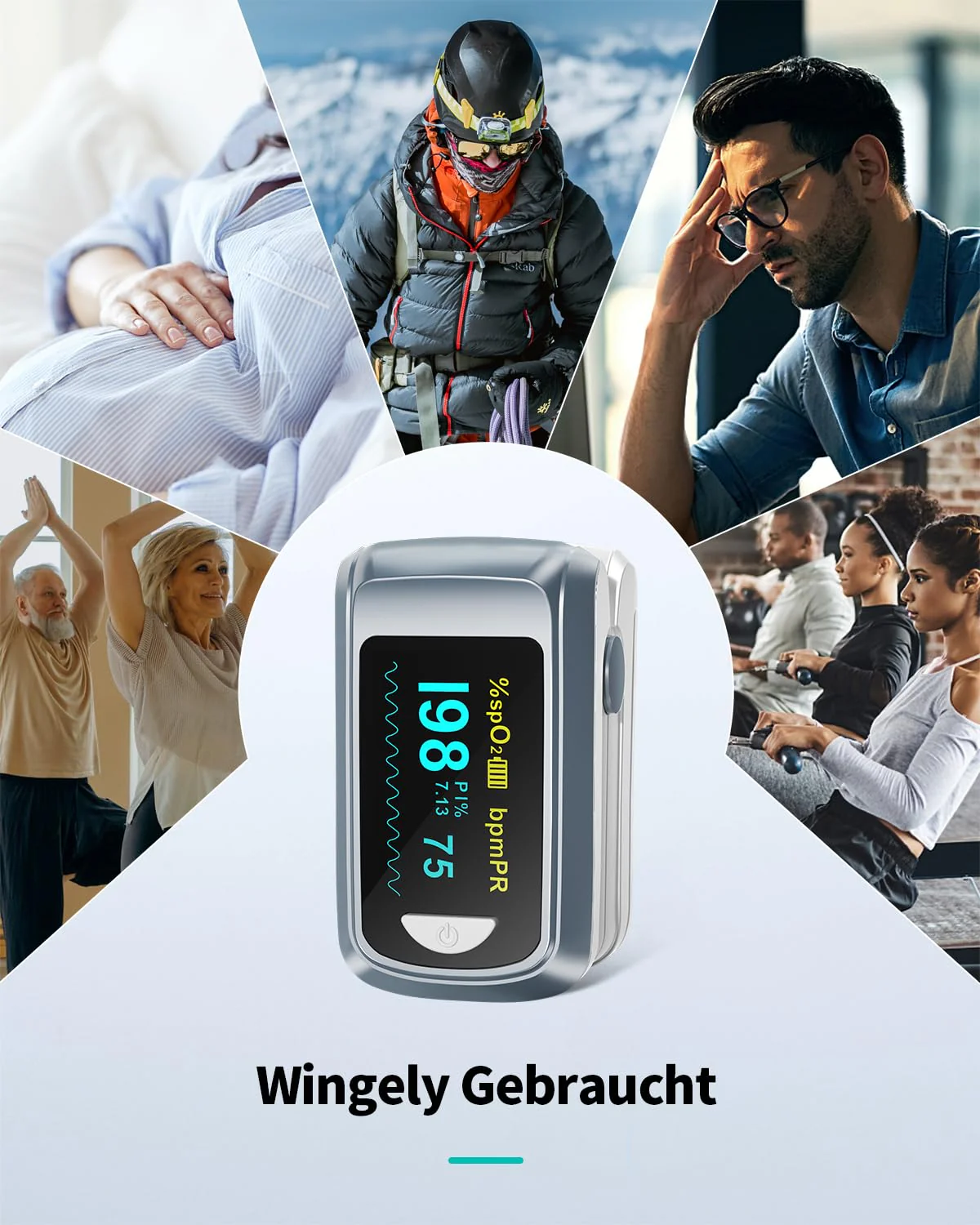 HealthTree Blood Oxygen Saturation Monitor and Heart Rate Monitor for Apple and Android with OLED Screen Included, 2 AAA Batteries and Lanyard Grey - Image 9