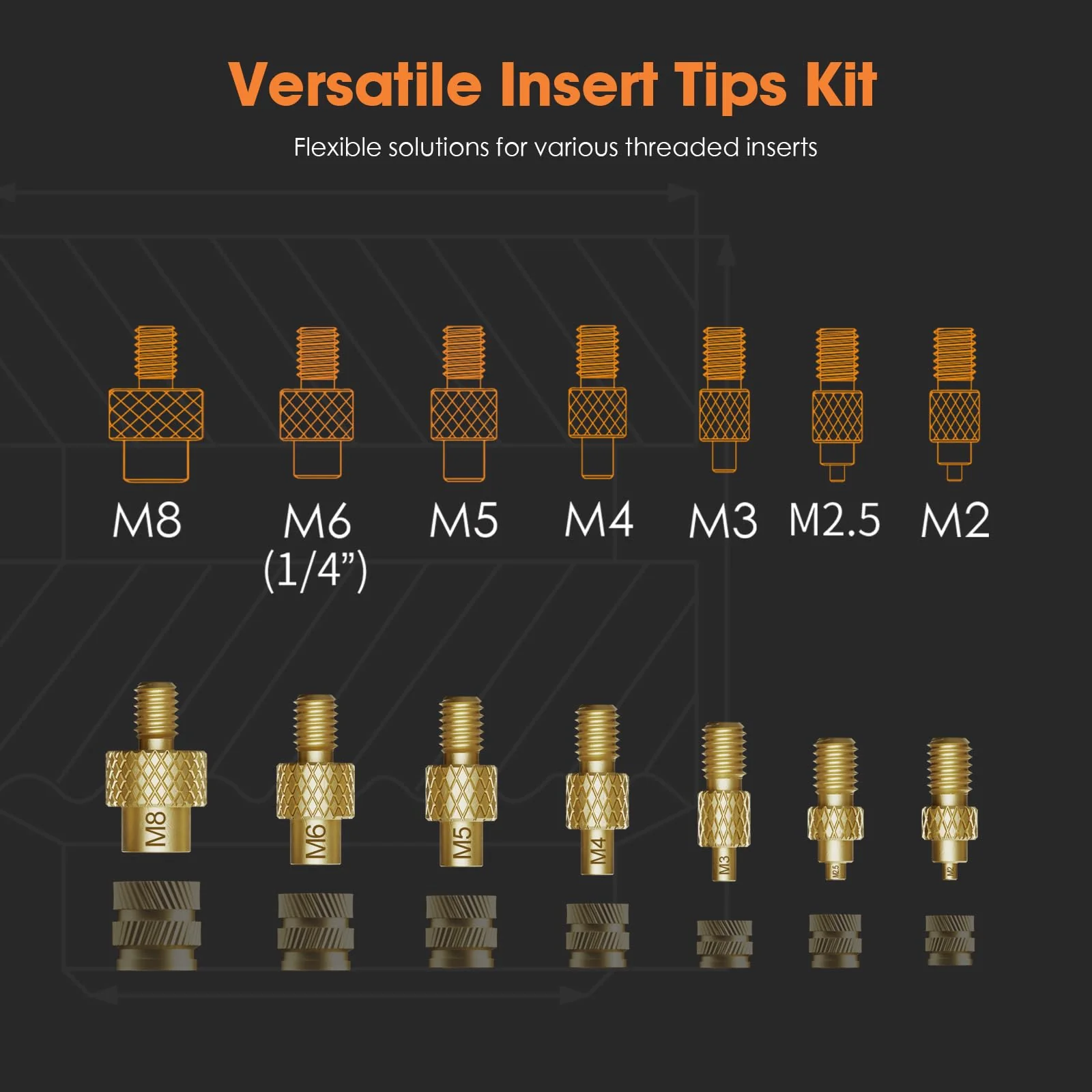 Heat-Set Insert Tips for Threaded Inserts M2 M2.5 M3 M4 M5 M6 M8, Soldering Iron Tips Compatible with Weller SP40NUS/Hakko FX-888D/900M/T18 Irons- Press Tool for Plastic 3D Printer Components Tip Change - 7 Sizes - Image 2