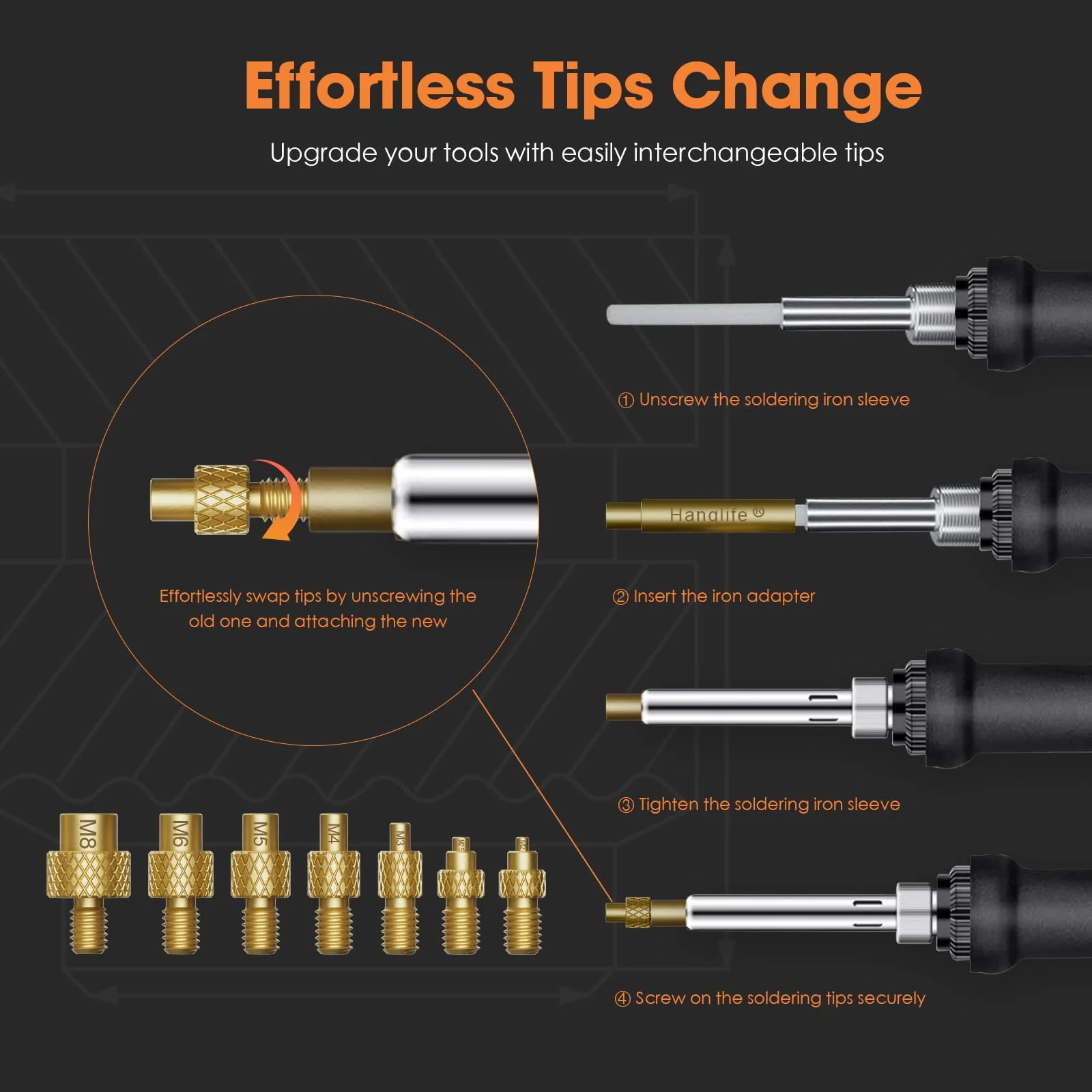 Heat-Set Insert Tips for Threaded Inserts M2 M2.5 M3 M4 M5 M6 M8, Soldering Iron Tips Compatible with Weller SP40NUS/Hakko FX-888D/900M/T18 Irons- Press Tool for Plastic 3D Printer Components Tip Change - 7 Sizes - Image 4