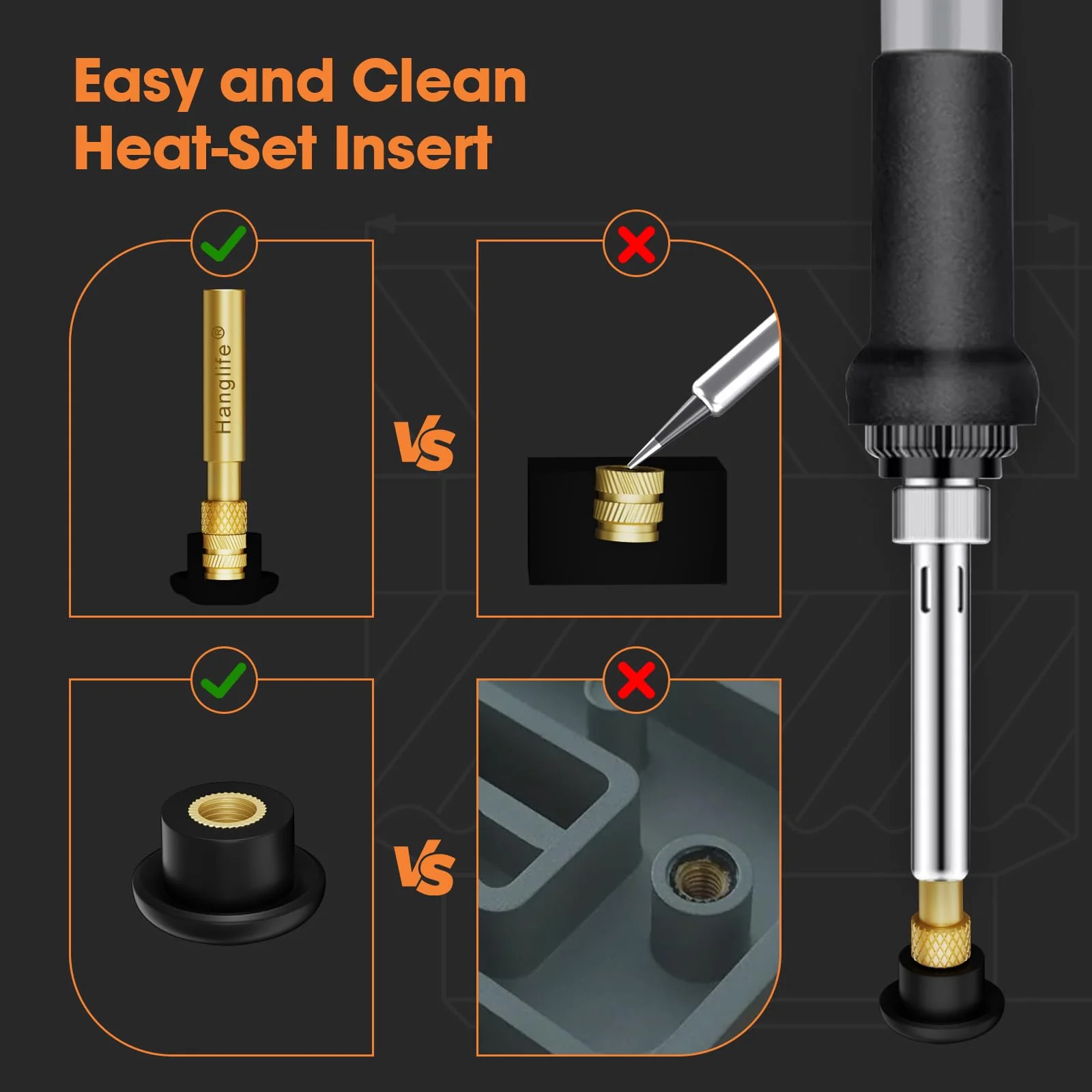 Heat-Set Insert Tips for Threaded Inserts M2 M2.5 M3 M4 M5 M6 M8, Soldering Iron Tips Compatible with Weller SP40NUS/Hakko FX-888D/900M/T18 Irons- Press Tool for Plastic 3D Printer Components Tip Change - 7 Sizes - Image 6
