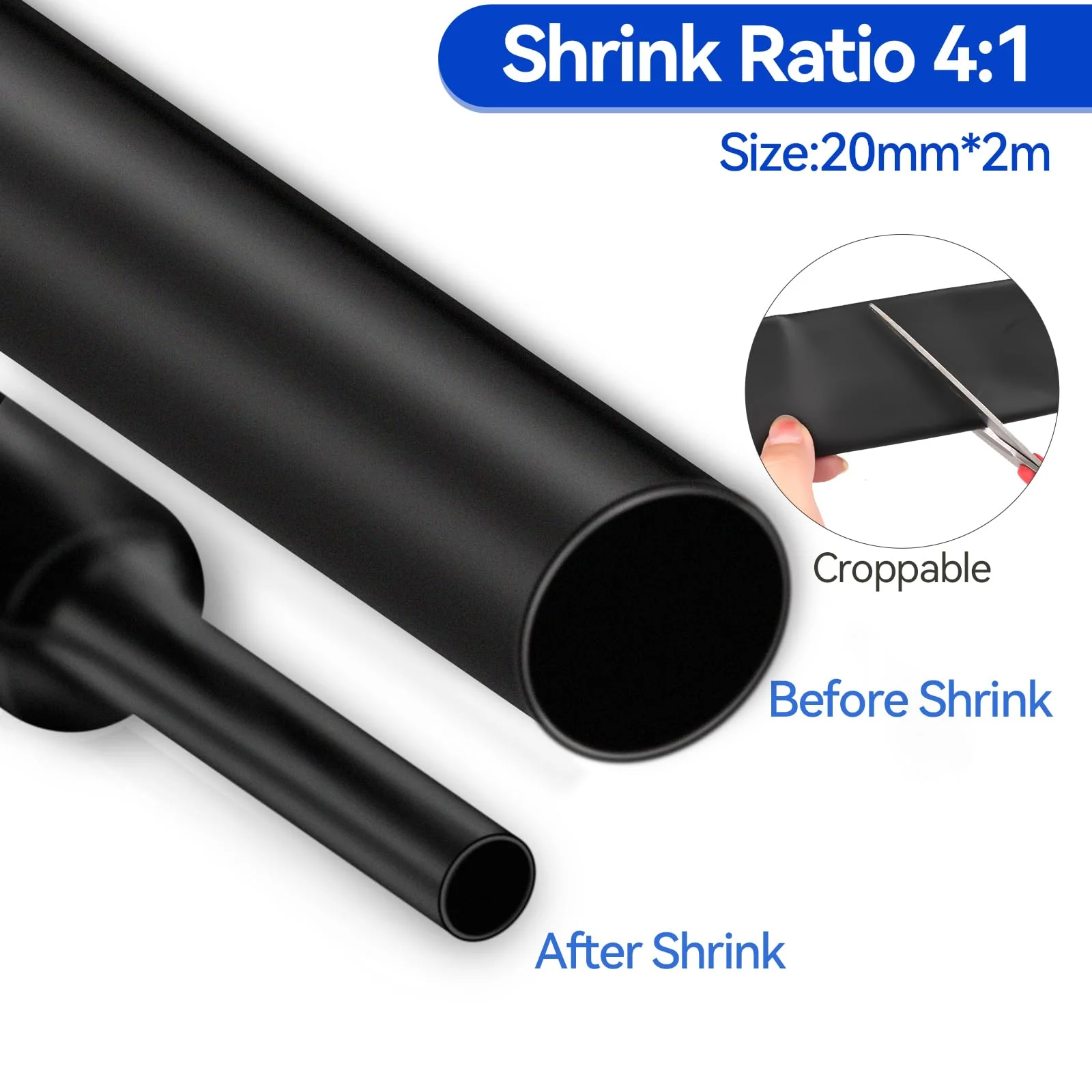 Heat Shrink Tube, Heat Shrink Tube with Adhesive, 4:1 Heat Shrink Tubes, Waterproof, Heat Shrink Tube Black for Cable Insulation, Marking, Cable Bundling, Repairs (20 mm x 2 m) 20MM*2M - Image 2