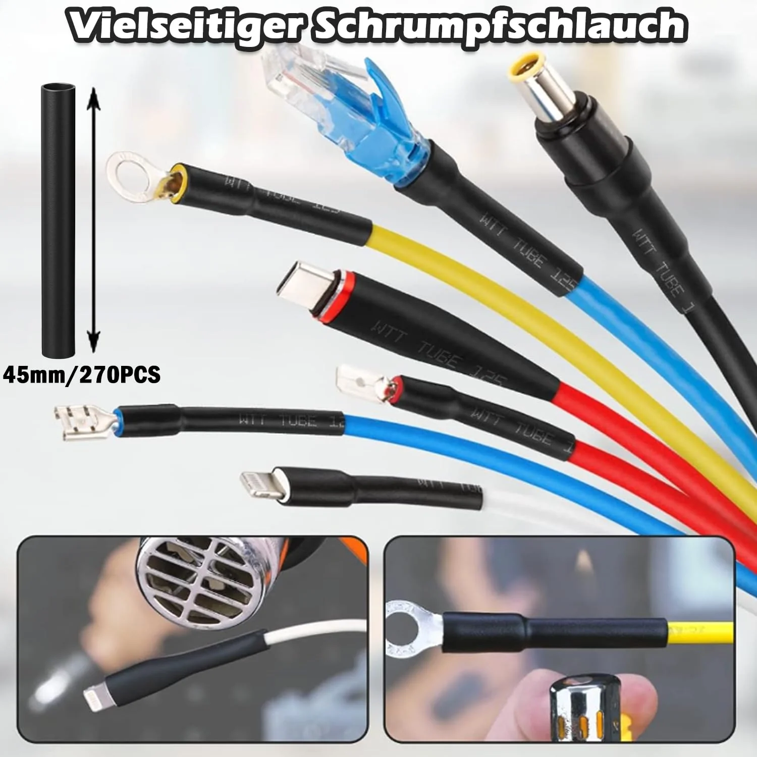 Heat Shrink Tubing, 270 Pieces, 3:1 Ratio, Adhesive Coated Heat Shrink Tubing, Marine Quality, 45 mm Length, Heat Shrink Connector, Waterproof, Perfect for Home, Automotive, Industry, - Image 3