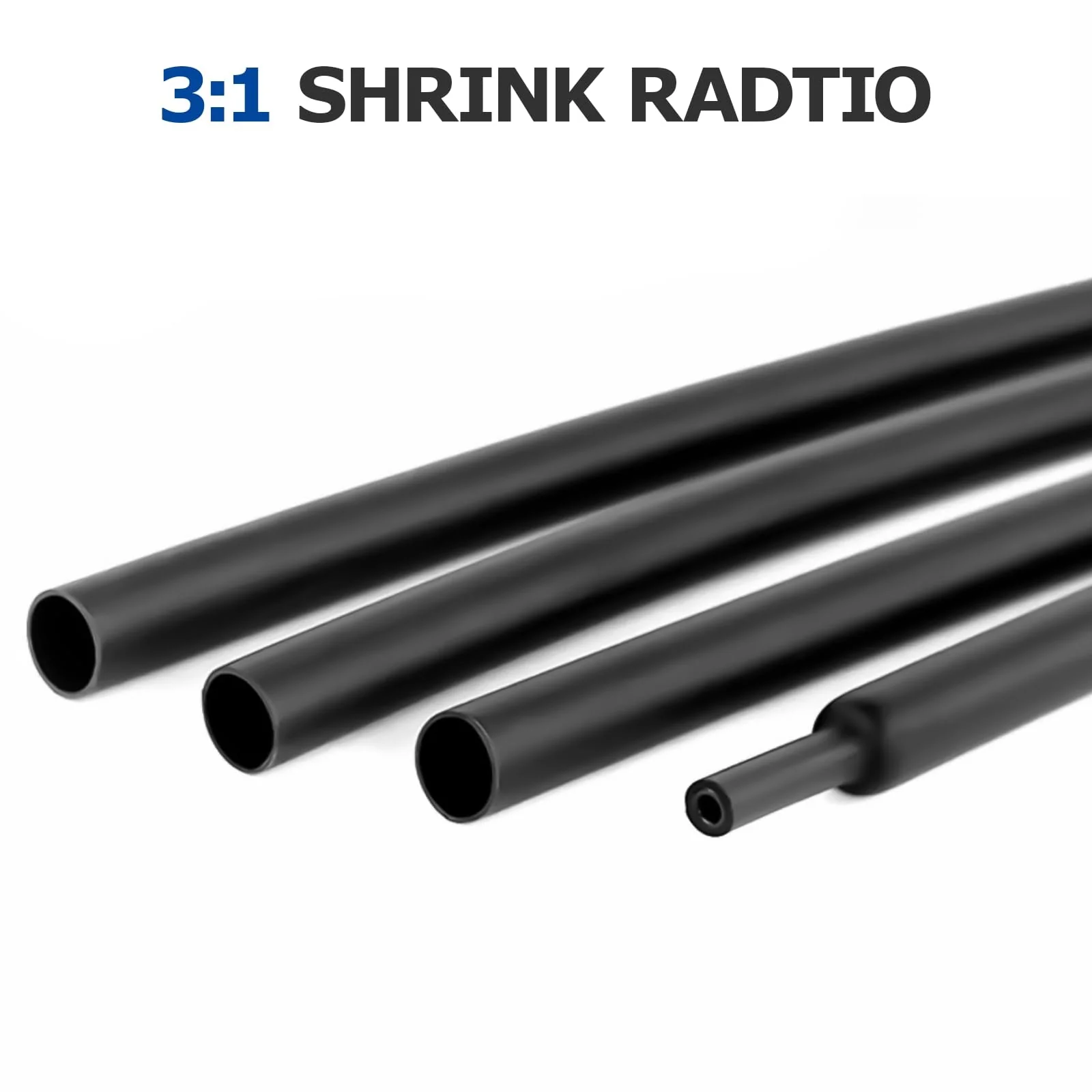 Heat Shrink Tubing Set, 200 Pieces, 9 cm, Black, Heat Shrink Tubes, Waterproof 3:1 Heat Shrink Tube Assortment, 2.4-19.1 mm for Cable Insulation, Charging Cable 9 cm Black (200 Pieces) - Image 3