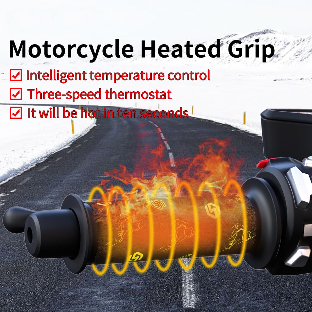 Heated Grips Cover, Motorcycle Heated Handlebar Warmers, Universal 12V Grip Heaters for Harley Motorcycle Dirt Bike Street Bike ATV 4 Wheeler - Easy to Install Heated grip cover - Pattern - Image 2