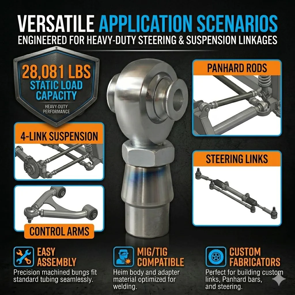 Heavy Duty 3/4" Heim Joints Kit, 28,081 lbs Load Chromoly Rod End Set for Panhard Bar, Traction Bars & Steering Linkage, 3/4-16 RH/LH Thread with 1.25" OD Tube Adapters & Misalignment Spacers - 1 Set 3/4-16(RH+LH) Style D 2 - Image 3