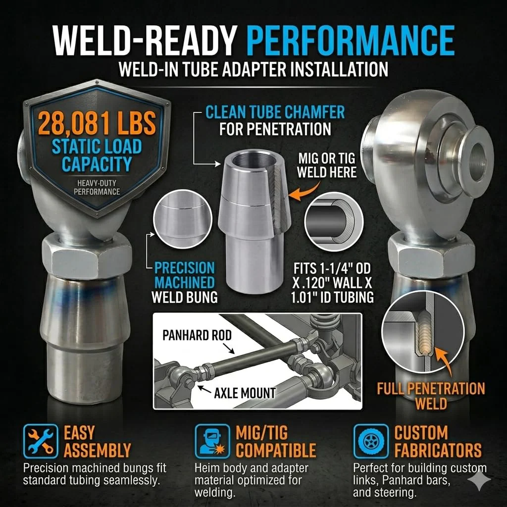 Heavy Duty 3/4" Heim Joints Kit, 28,081 lbs Load Chromoly Rod End Set for Panhard Bar, Traction Bars & Steering Linkage, 3/4-16 RH/LH Thread with 1.25" OD Tube Adapters & Misalignment Spacers - 1 Set 3/4-16(RH+LH) Style D 2 - Image 7