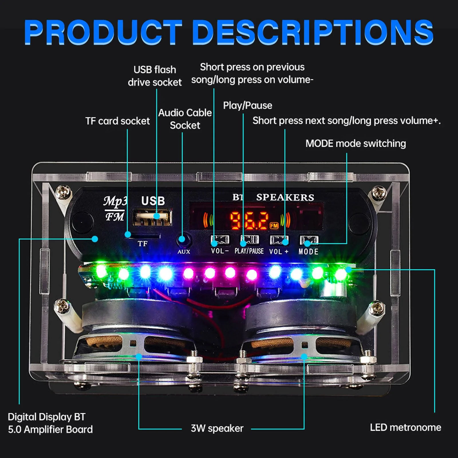 Heemol Electronic Soldering Kit, Radio Mini Amplifier, 87.5-108 MHz, DIY Kit, Amplifier, Bluetooth Speaker with Spectrum with LCD Display with Remote Control, Soldering Practice, Loose Parts - Image 2