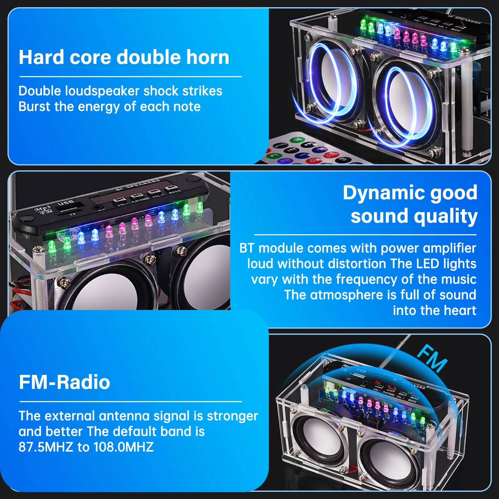 Heemol Electronic Soldering Kit, Radio Mini Amplifier, 87.5-108 MHz, DIY Kit, Amplifier, Bluetooth Speaker with Spectrum with LCD Display with Remote Control, Soldering Practice, Loose Parts - Image 3