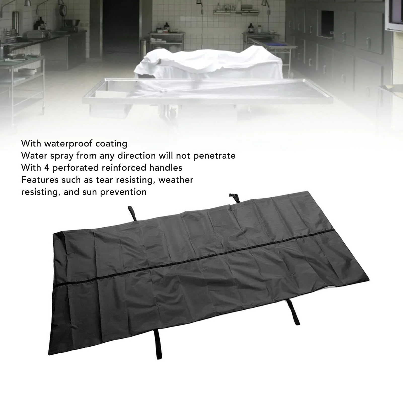 HEEPDD Body bag, black body bag for emergency, body bag made of Oxford fabric, 210D silver coated, waterproof bag with 4 side handles, zip in the (150 x 60 cm) 150*60CM - Image 3