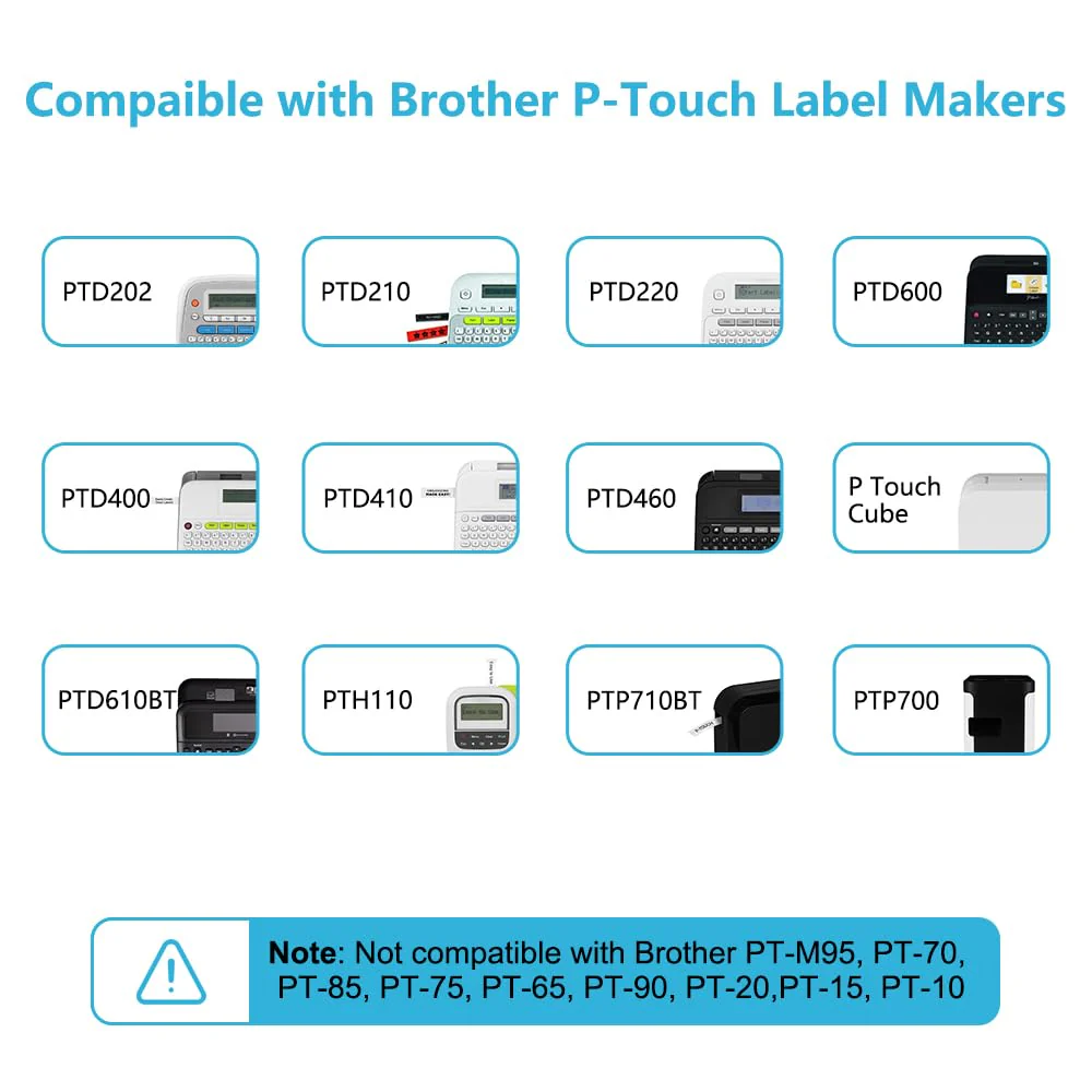 Hehua Label Maker Tape 12mm 0.47 White Compatible for Brother P Touch Label Tape 1/2", Tze Tz Tape 12mm 0.47 Laminated White Compatible for Brother Ptouch PTD210 D220 D400 D410 D600 PTH110, 6 Pack - Image 2