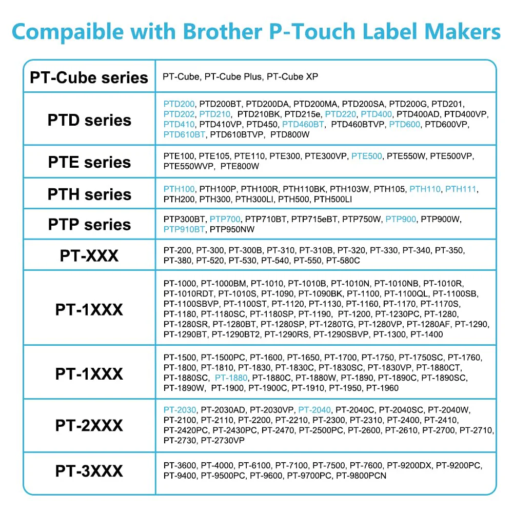 Hehua Label Maker Tape 12mm 0.47 White Compatible for Brother P Touch Label Tape 1/2", Tze Tz Tape 12mm 0.47 Laminated White Compatible for Brother Ptouch PTD210 D220 D400 D410 D600 PTH110, 6 Pack - Image 3