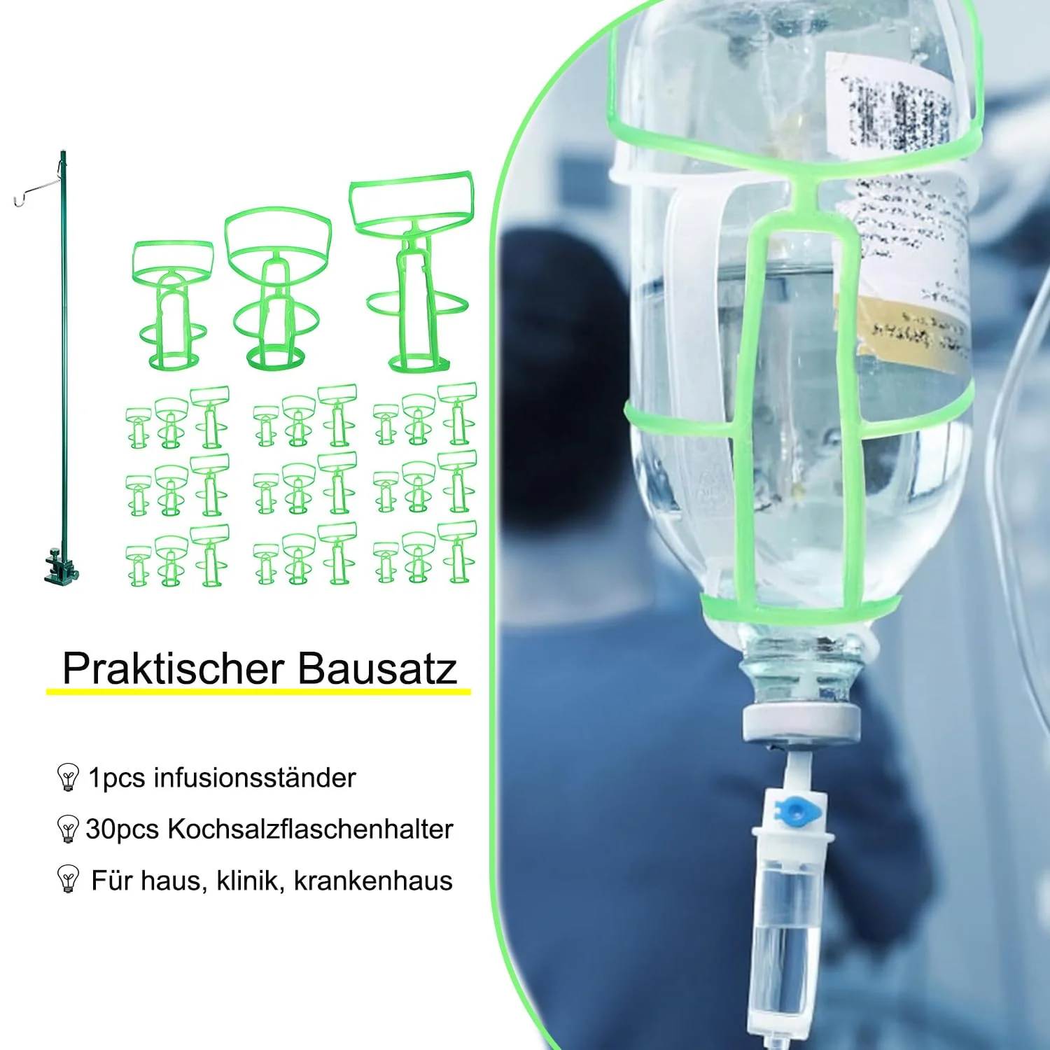 Height Adjustable Infusion Stand, 1 Piece Infusion Cutlery with 30 Pieces Hangers, Foldable Infusion Stand, Portable Medical Infusion Set Infusion Bag Stand for Home/Hospital - Image 3