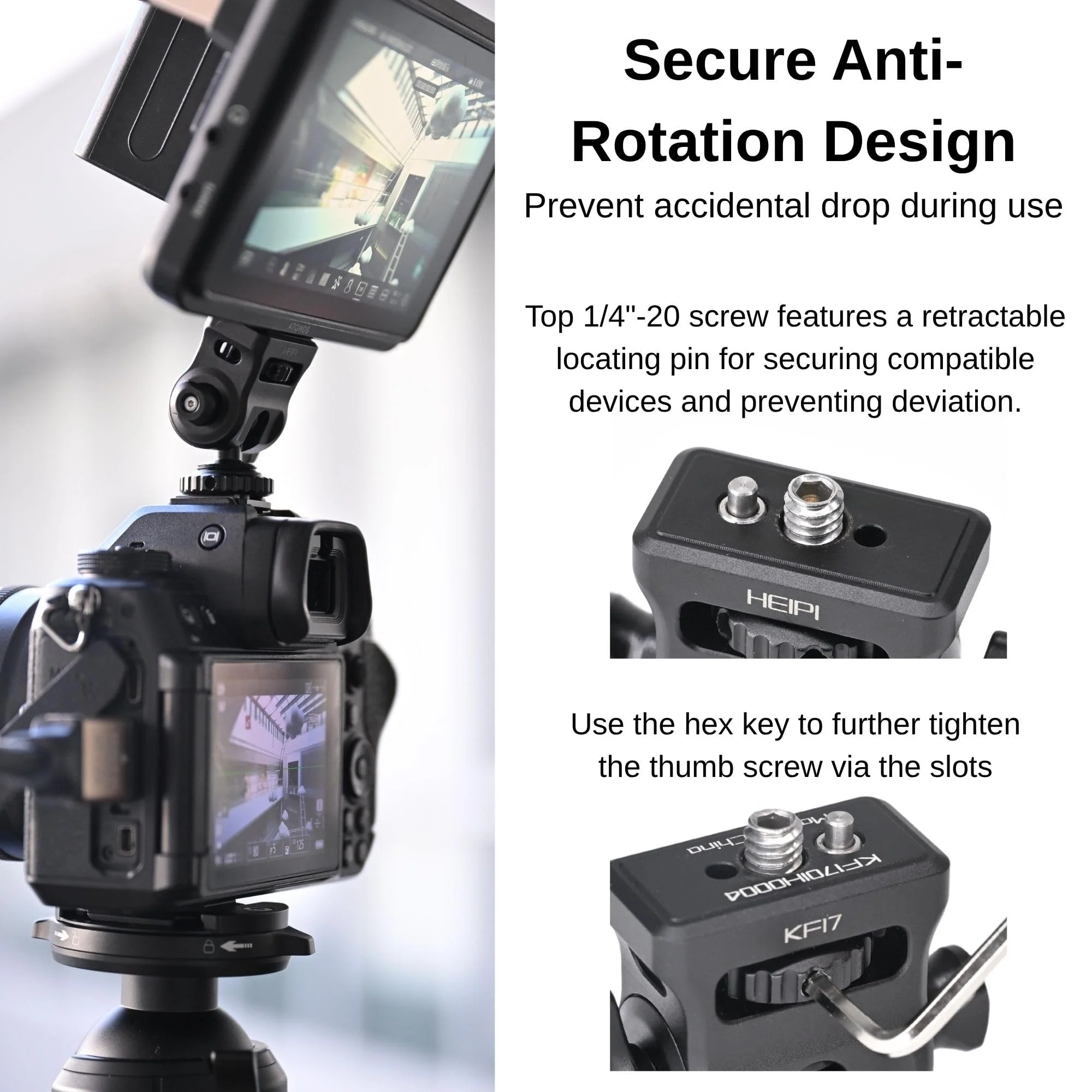 HEIPI Field Monitor Mount with Cold Shoe Mount Swivel 360° and Tilt 180°, Holder for Camera Monitor Mount, LED, Flash and Video Shooting Photography Accessories, Max Load Capacity 7.7lbs - Image 5