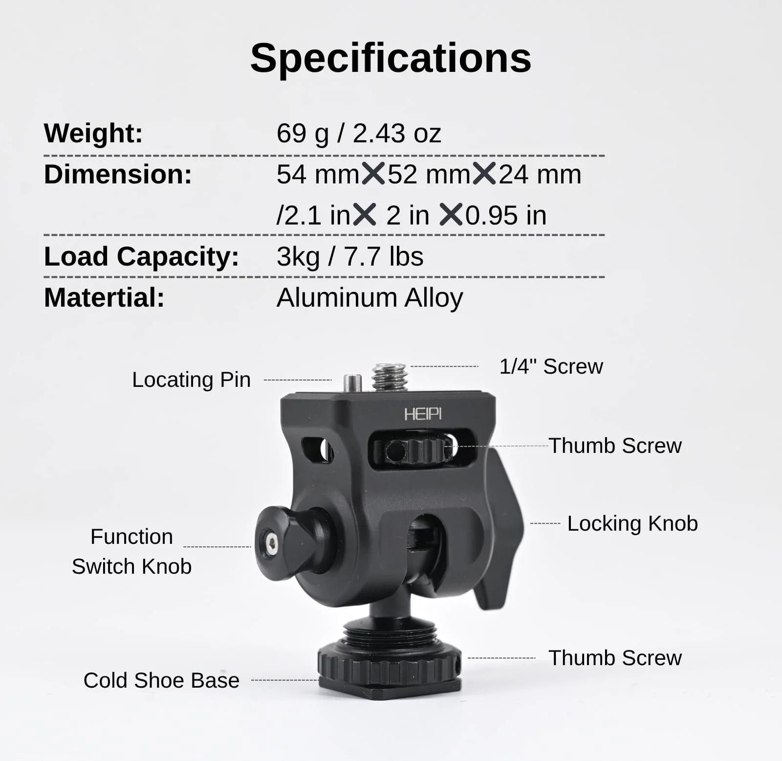 HEIPI Field Monitor Mount with Cold Shoe Mount Swivel 360° and Tilt 180°, Holder for Camera Monitor Mount, LED, Flash and Video Shooting Photography Accessories, Max Load Capacity 7.7lbs - Image 6