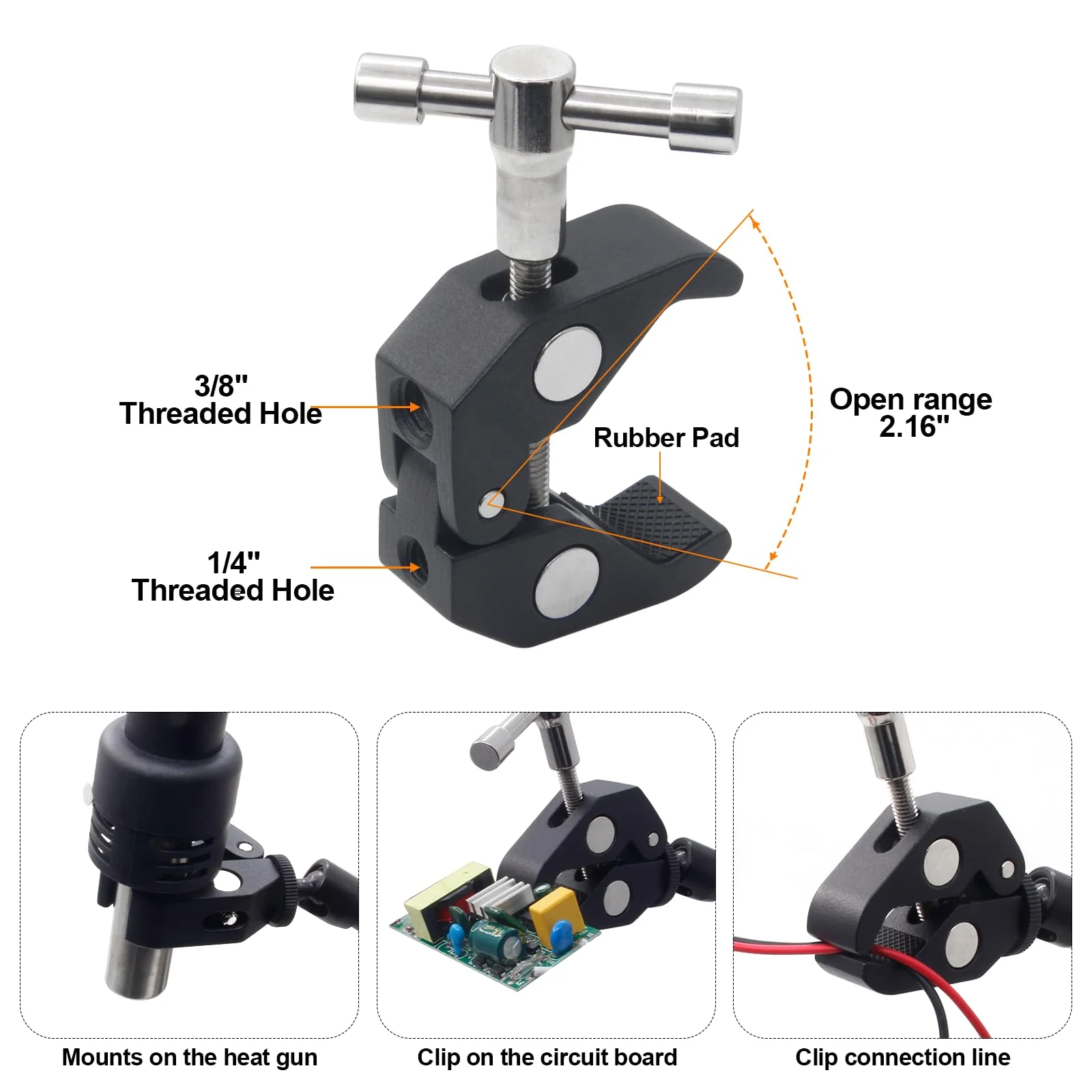 Helping Hands Soldering,360 Degree Rotation Hot Air Gun Frame, Camera Mounts Clamps Heat Gun Bracket Third Hand Tool for Soldering,Magnetic Helping Hands - Image 5