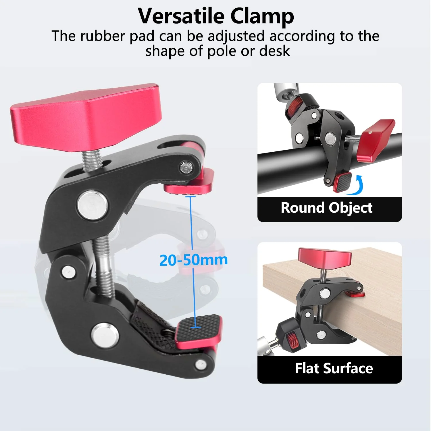 HEMMOTOP 11in Magic Arm Camera Mount Clamp, Max. Payload 5.5 LBS Articulating Arm with Anti-Twist Pins, Rotatable Pads, Adjustable Friction Arm for Monitor, LED Light, Camera Video Rig MS02 11 in - Image 4