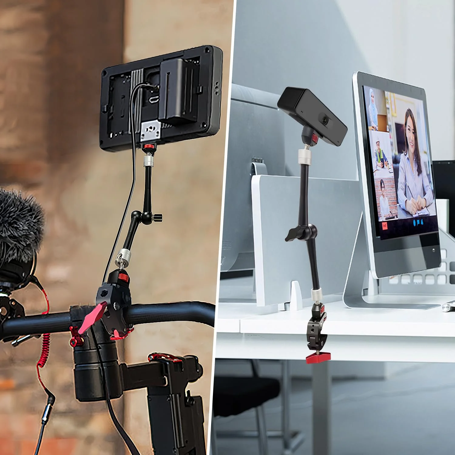 HEMMOTOP 11in Magic Arm Camera Mount Clamp, Max. Payload 5.5 LBS Articulating Arm with Anti-Twist Pins, Rotatable Pads, Adjustable Friction Arm for Monitor, LED Light, Camera Video Rig MS02 11 in - Image 8