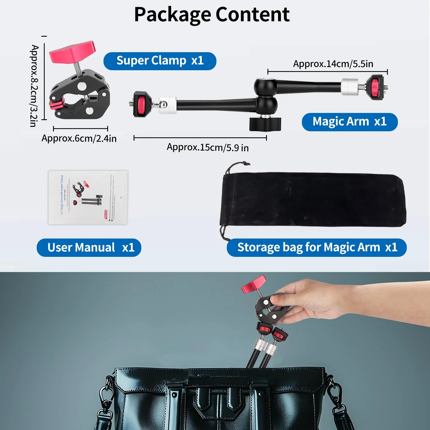 HEMMOTOP 11in Magic Arm Camera Mount Clamp, Max. Payload 5.5 LBS Articulating Arm with Anti-Twist Pins, Rotatable Pads, Adjustable Friction Arm for Monitor, LED Light, Camera Video Rig MS02 11 in - Image 9