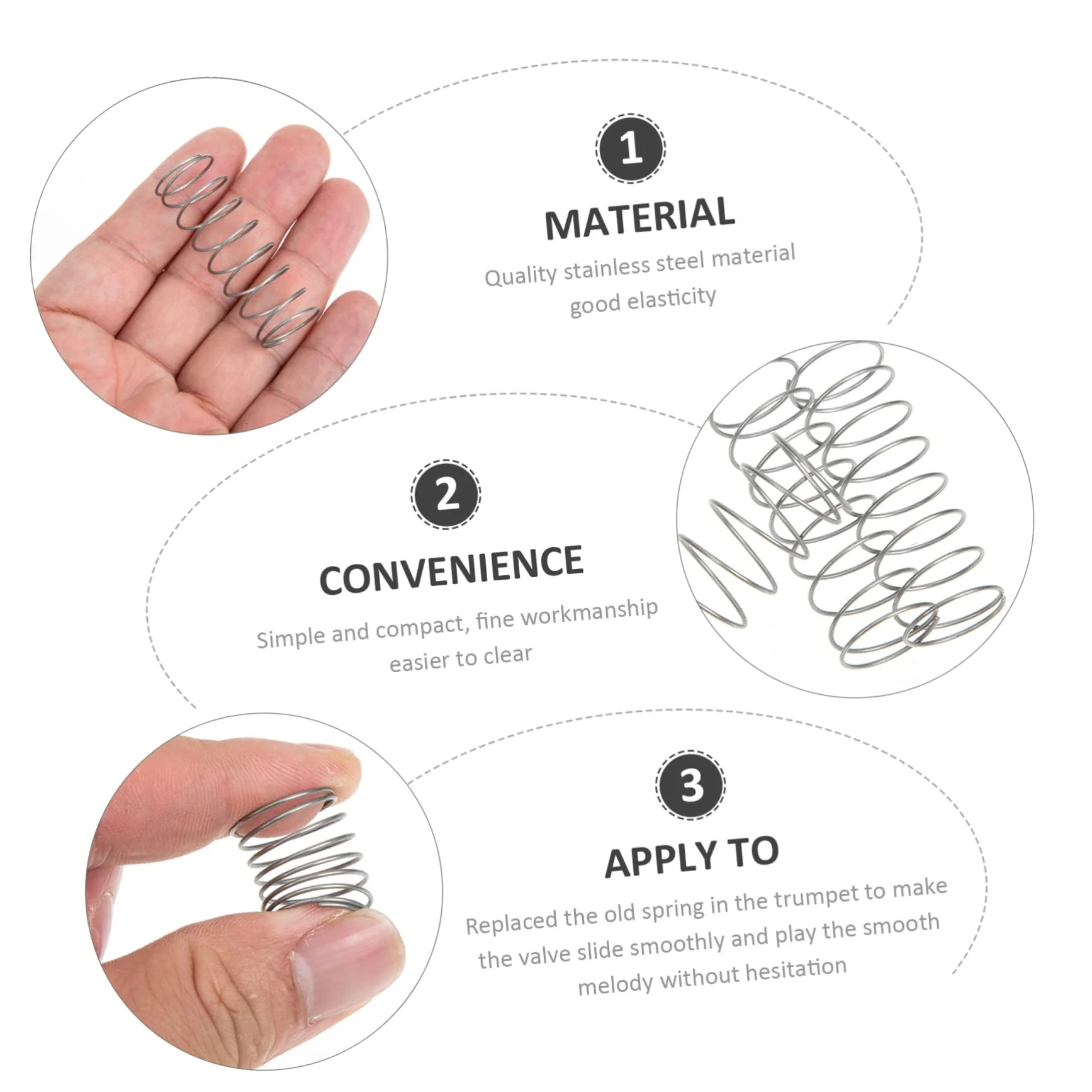 Hemoton 3pcs Durable Trumpet Springs Portable Button Spring Replacement for Trumpet Sturdy Convenient Accessories for Wind Instruments 4.9x1.7cm Silver - Image 9