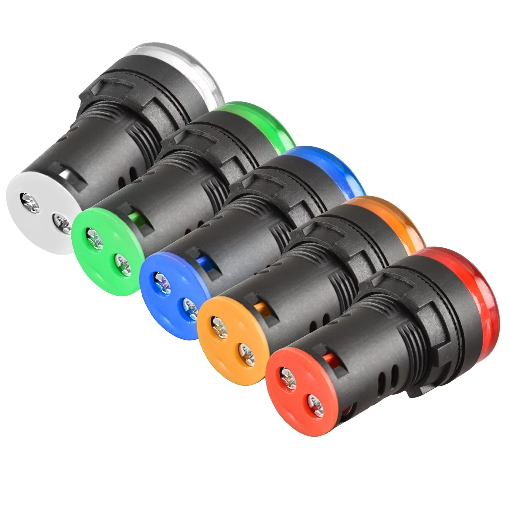 Heschen 22 mm LED Indicator Light, AD16-22D/S, 24VDC 20mA, Red, Green, Yellow, Blue, White Light Colour, Pack of 5 - Image 5