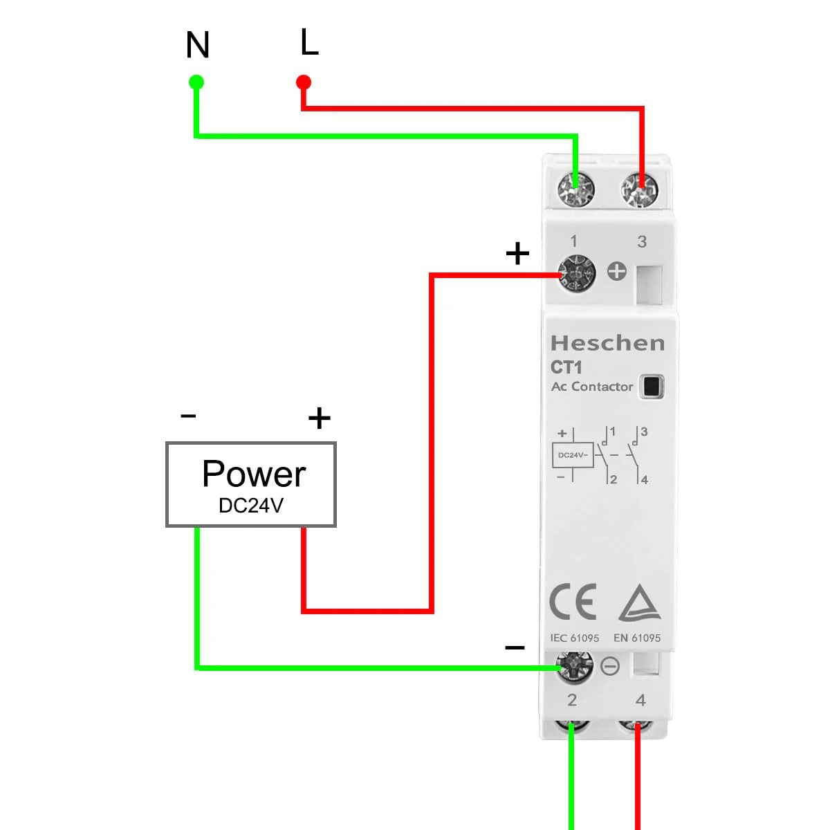 Heschen Household AC Contactor, CT1-16, Ie 16A, 2-Pole, Two Normal Open, DC 24 V Coil Voltage, 35 mm DIN Rail Mounting - Image 6