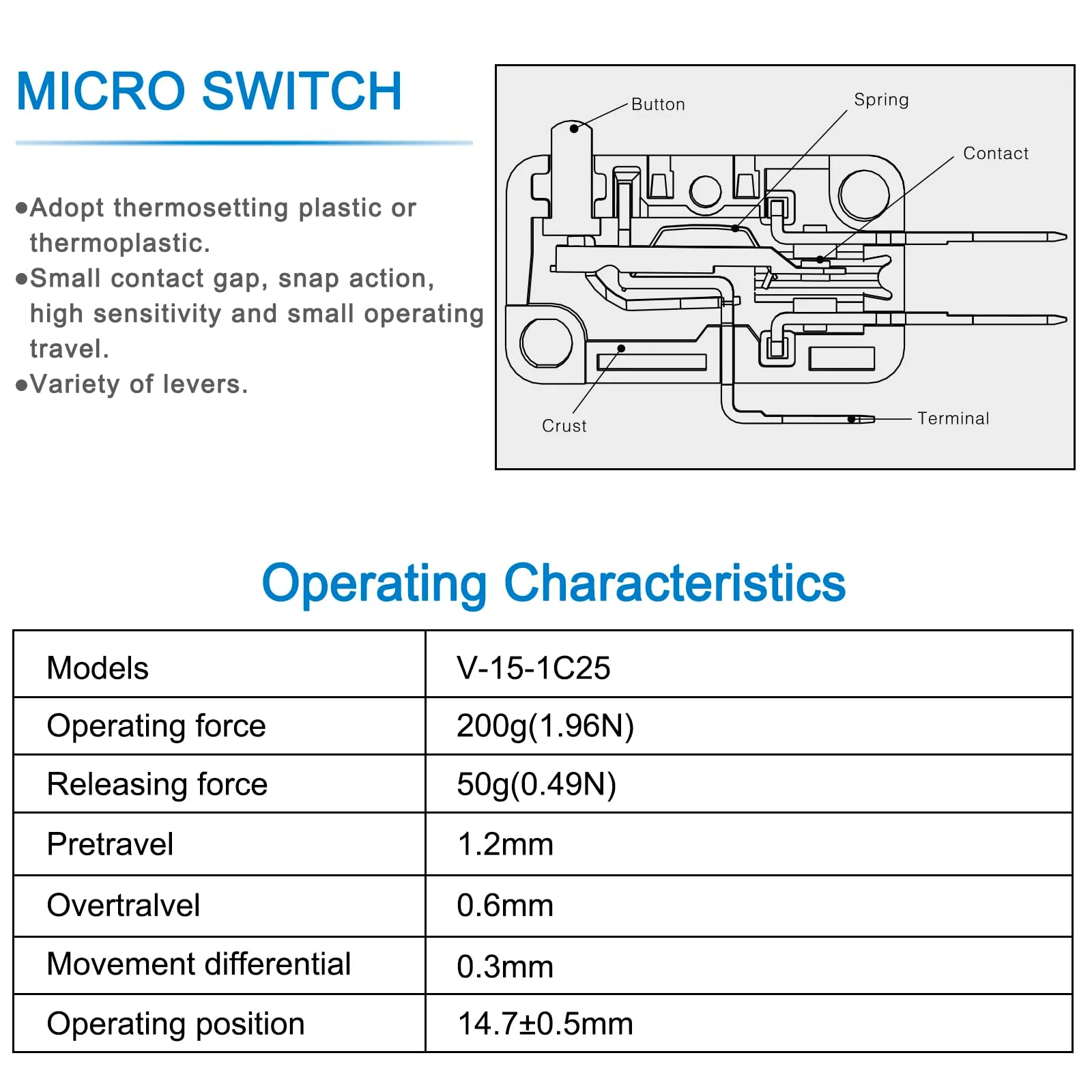 Heschen Micro Switch V-15-1C25 SPDT Button Type 20A 250VAC Pack of 2 - Image 4