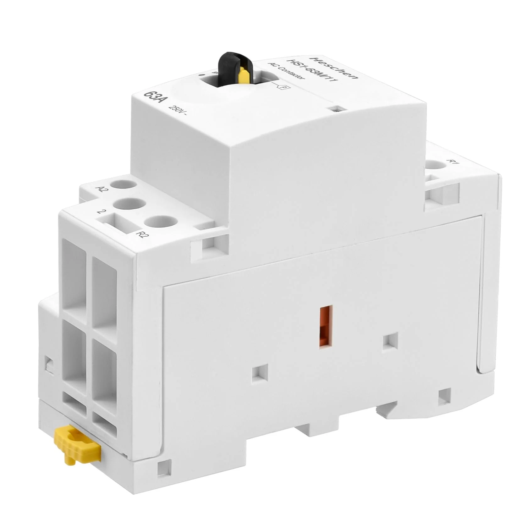Heschen Modular Household AC Contactor, HS1-63M/11, 63A, 2 Pole, 1NO 1NC, 220VAC Coils, 35mm DIN Rail Mounting, with Manual Control Switch - Image 2