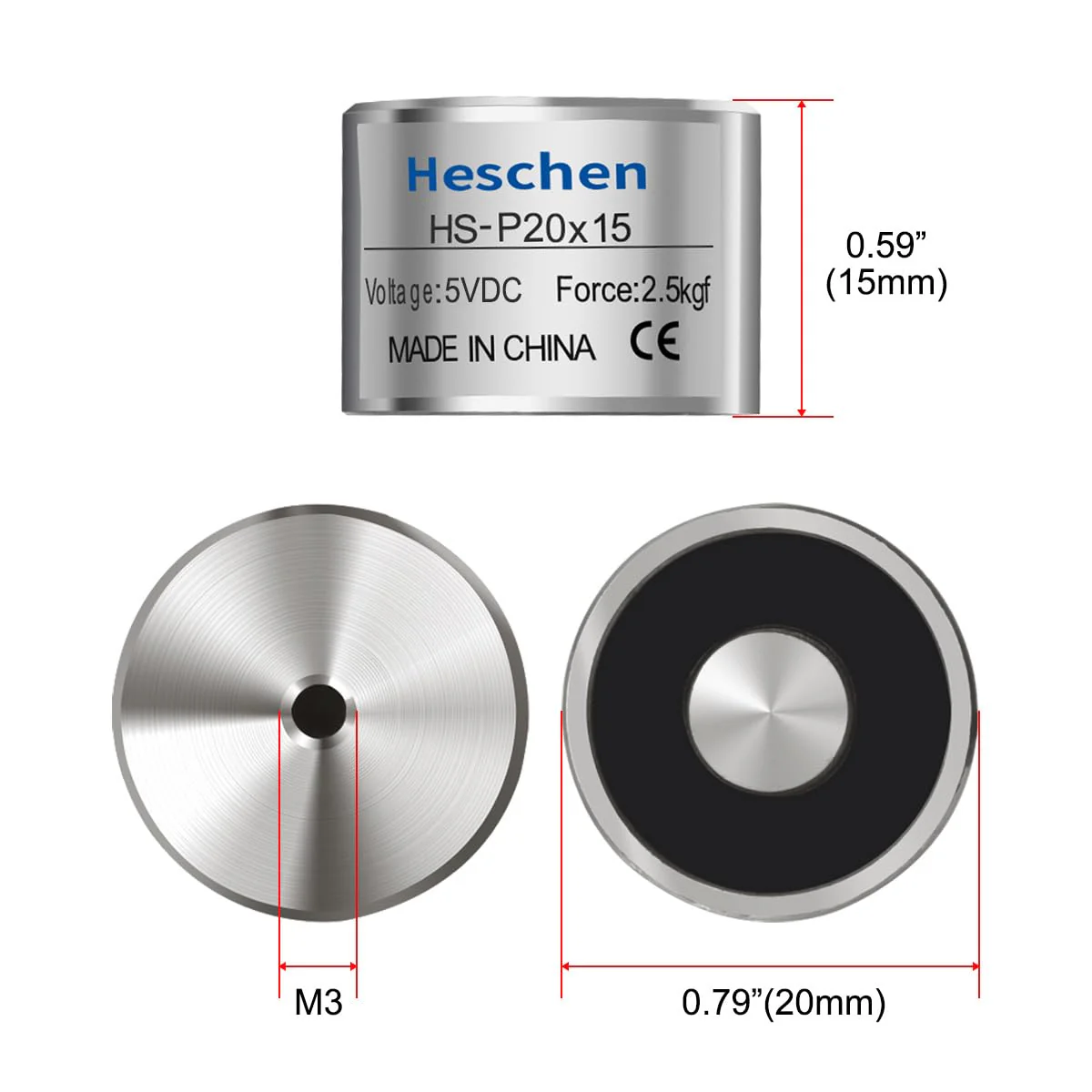 heschen Solenoid Solenoid Valve P20/15, OD: 20 mm, DC 5 V, 2.5 kg/2500 g - Image 2