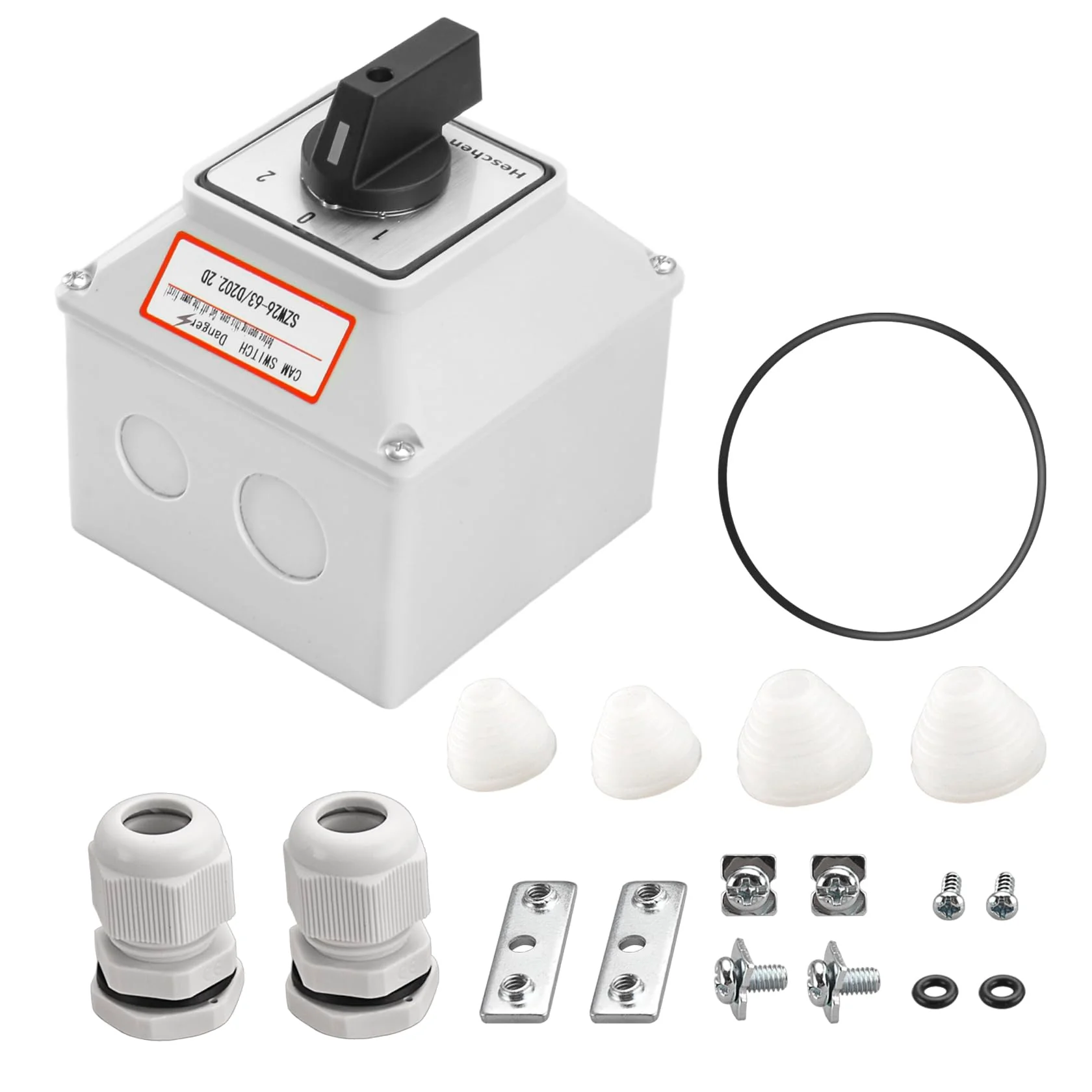 Heschen Universal Rotary Cam Selector Changeover Switch, SZW26-63/D202.2D, 660V 63A, ON-Off-ON, 3 Position 2 Phase 8 Terminals, with Master Switch Exterior Box, Gray - Image 6