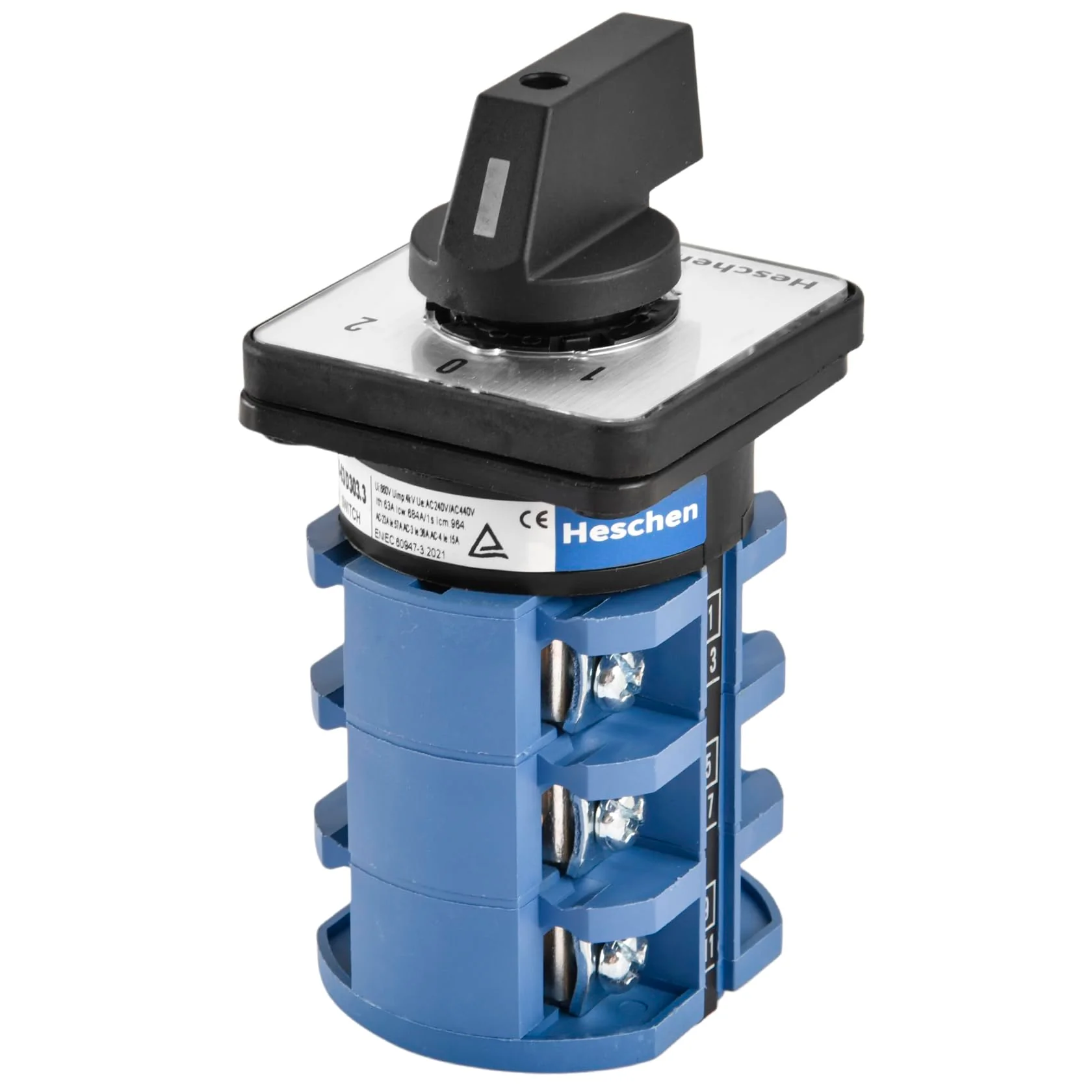 Heschen Universal Rotary Cam Selector Changeover Switch SZW26-63/D303.3 660V 63A ON-Off-ON 3 Position 3 Phase 12 Terminals CE - Image 5