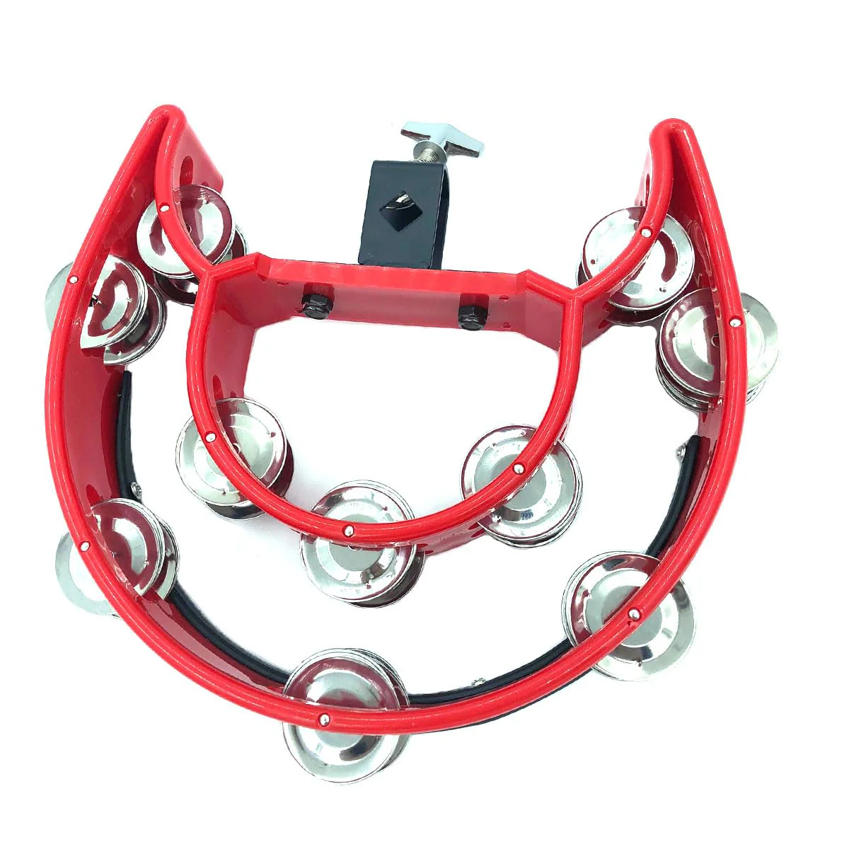Hi Hat Tambourine Half Moon Drum Set Tambourine Mount Double Row Hi Hat Bells with Mounting Eye Bolt Tambourine for Drum Kit Percussion Accessories Red - Image 2