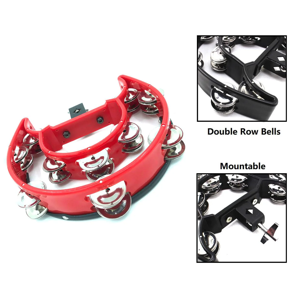 Hi Hat Tambourine Half Moon Drum Set Tambourine Mount Double Row Hi Hat Bells with Mounting Eye Bolt Tambourine for Drum Kit Percussion Accessories Red - Image 3
