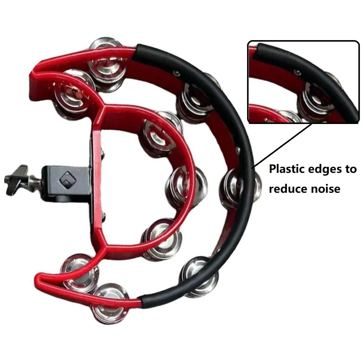 Hi Hat Tambourine Half Moon Drum Set Tambourine Mount Double Row Hi Hat Bells with Mounting Eye Bolt Tambourine for Drum Kit Percussion Accessories Red - Image 4