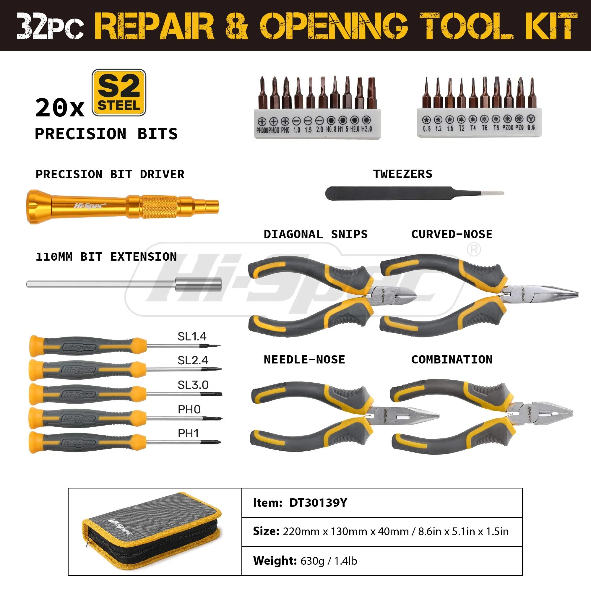 Hi-Spec 32pc Electronics Repair & Opening Tool Kit Set for Laptops, Phones, Devices, Computer & Gaming Accessories. Precision Small Screwdrivers with Pentalobe Bits for iPhones & MacBooks - Image 2