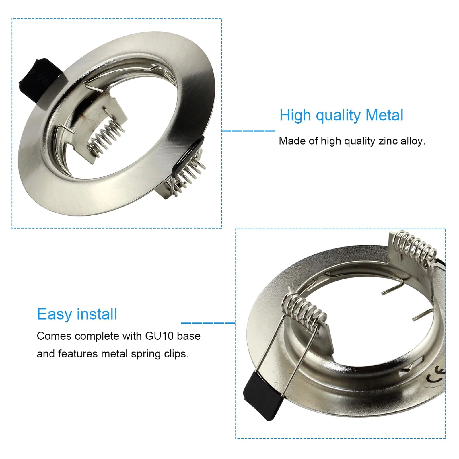 HiBay Set of 4 LED Recessed Spotlights GU10 Mounting Frame 5 W Warm White LED Spotlight 230 V Brushed Stainless Steel Round Includes GU10 Socket - Image 2