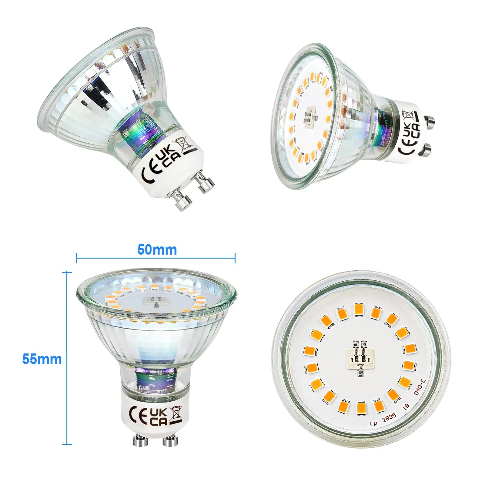 HiBay Set of 4 LED Recessed Spotlights GU10 Mounting Frame 5 W Warm White LED Spotlight 230 V Brushed Stainless Steel Round Includes GU10 Socket - Image 3