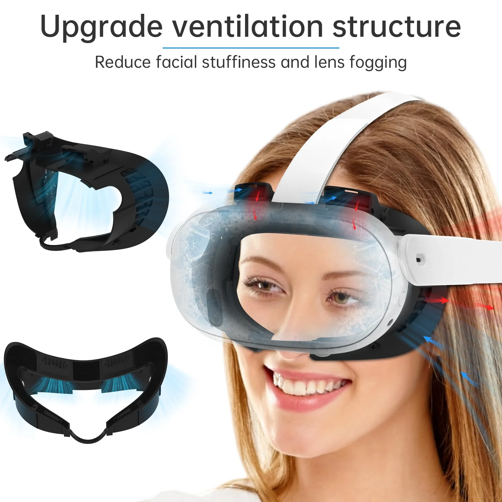 Hibloks Face Cover Pad Facial Interface Compatible with Meta/Oculus Quest 3 Accessories, Air-Circulation Design,Comes with soft breathable ice silk cotton and PU mask replacement pad(Fan Not Included) Quest 3 Face Cover - Image 2