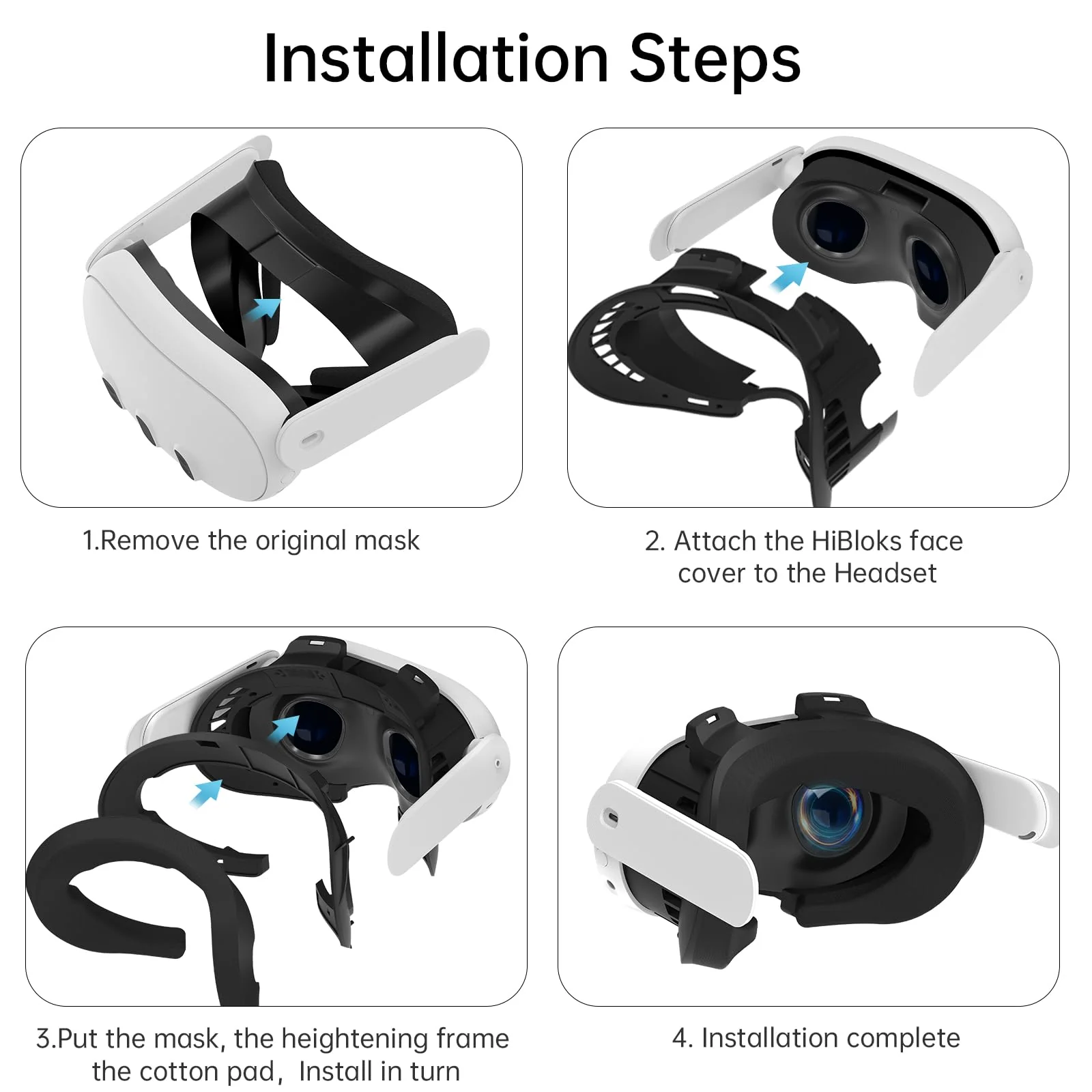 Hibloks Face Cover Pad Facial Interface Compatible with Meta/Oculus Quest 3 Accessories, Air-Circulation Design,Comes with soft breathable ice silk cotton and PU mask replacement pad(Fan Not Included) Quest 3 Face Cover - Image 7